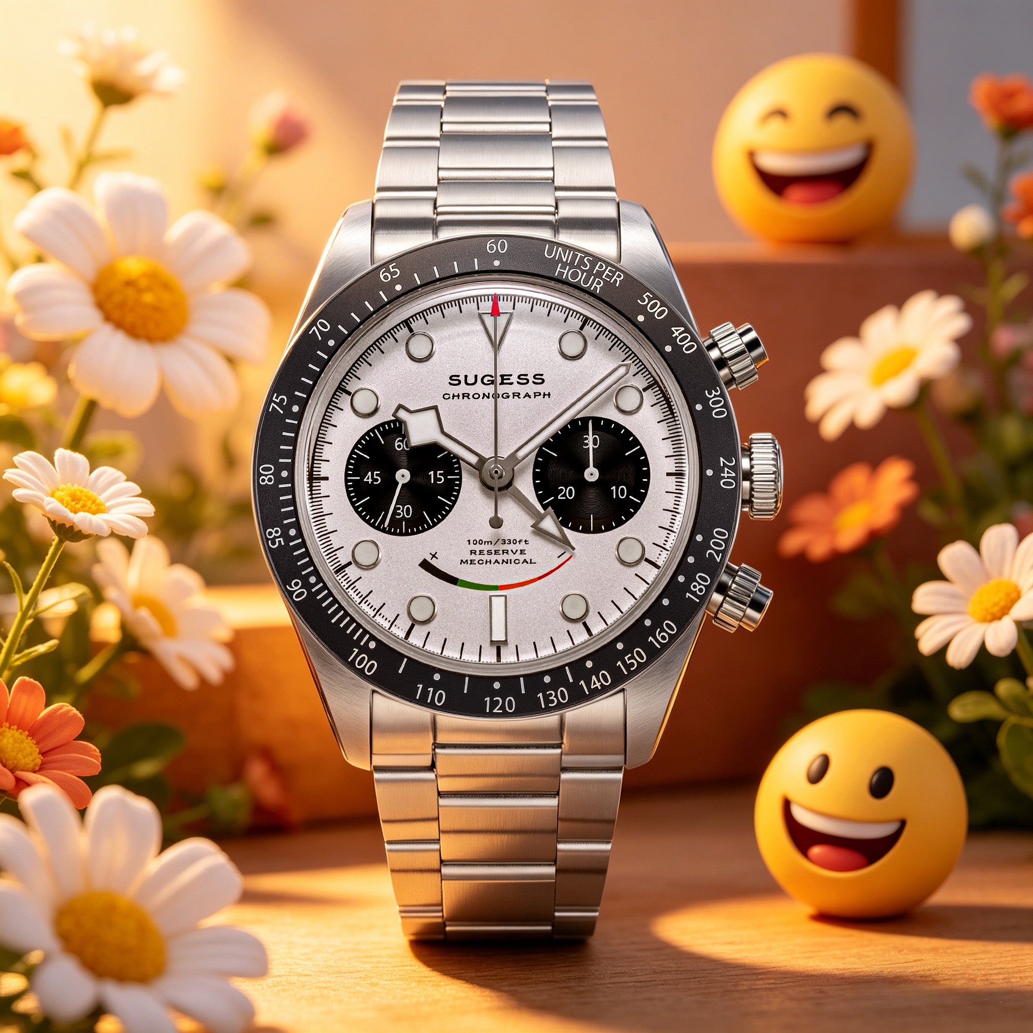 Chrono Heritage S475 Chronograph Power Reserve Smile White Panda Dial