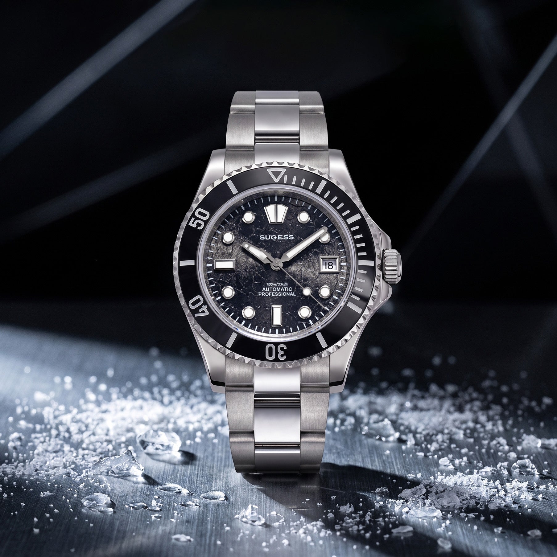 Sugess S476 Black Glacier Crackle Dial Automatic