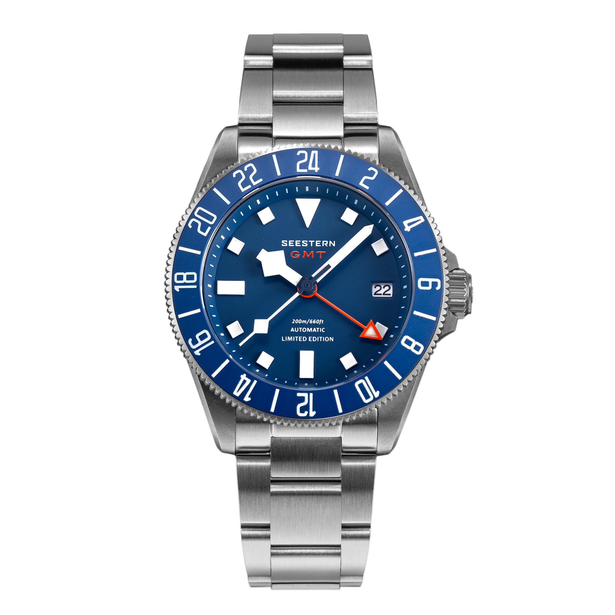 Seestern S462 Titanium Professional GMT Diver Black Dial Blue Bezel Limited Edition