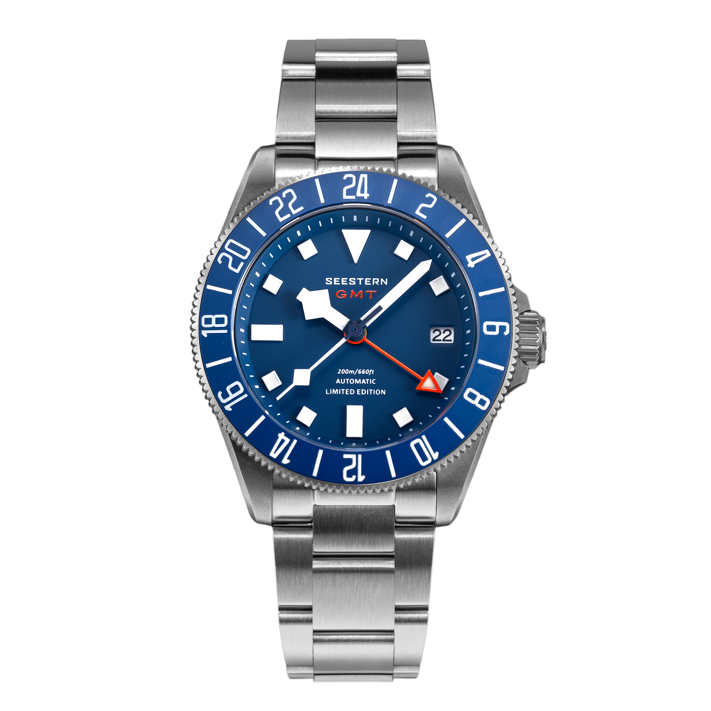 Seestern S462 Titanium Professional GMT Diver Blue Dial Blue Bezel Lim