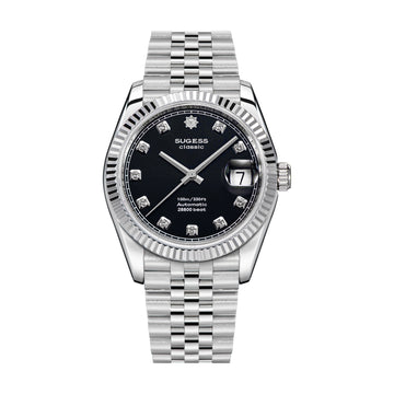 Automatic Classic S447 Black Dial Crystal Indices Fluted Bezel Jubilee Bracelet ST2130