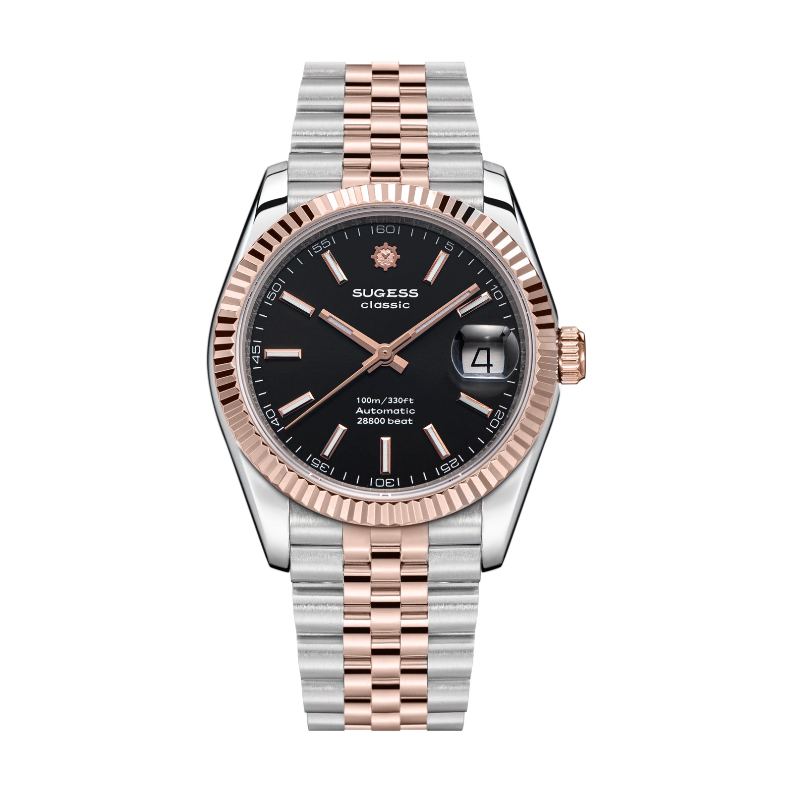 Automatic Classic S447 Black Dial Rose Gold Two Tone Fluted Bezel Jubilee Bracelet ST2130