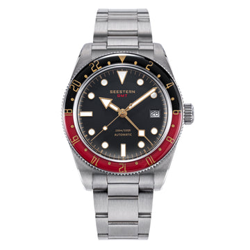 Seestern S478 GMT Black Red Sapphire Bezel Black Dial