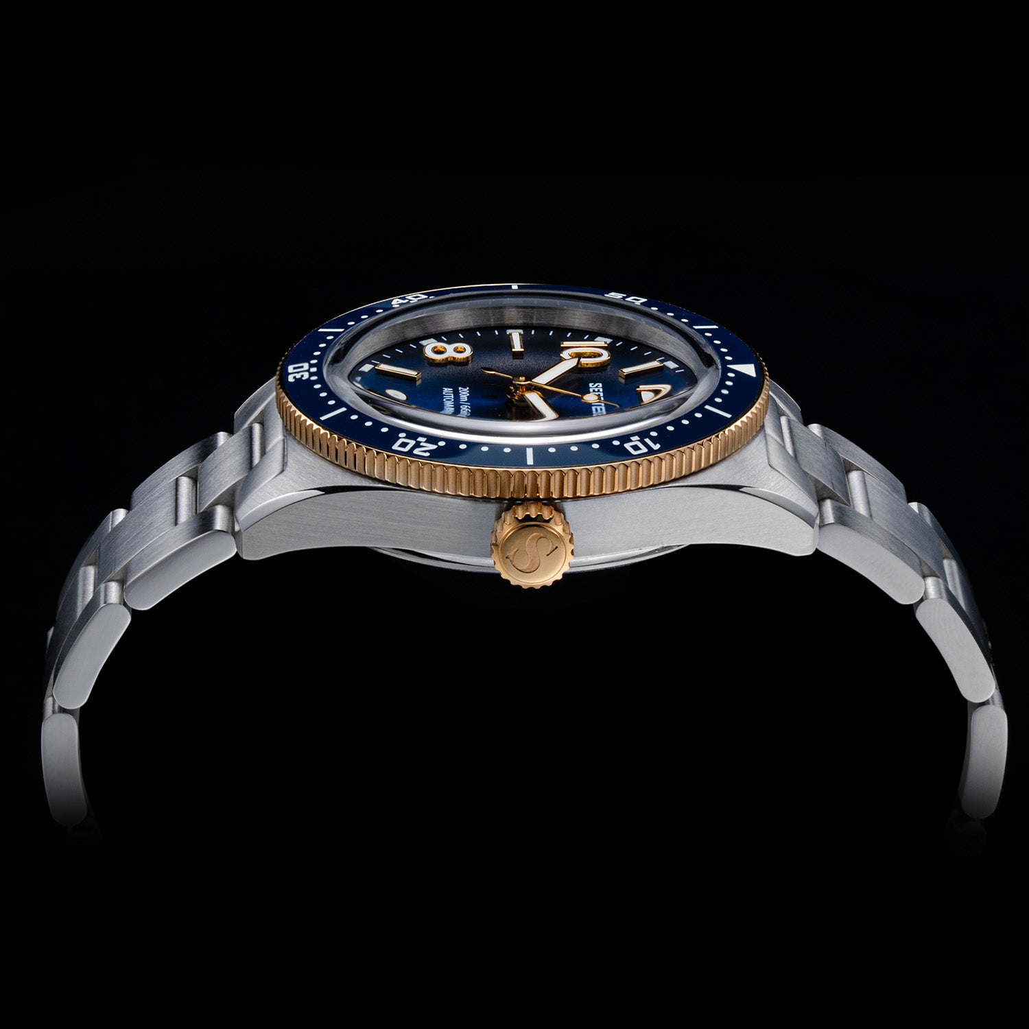 Seestern S434-2 Stainless-Steel Black Dial Gold Bezel Professional Div