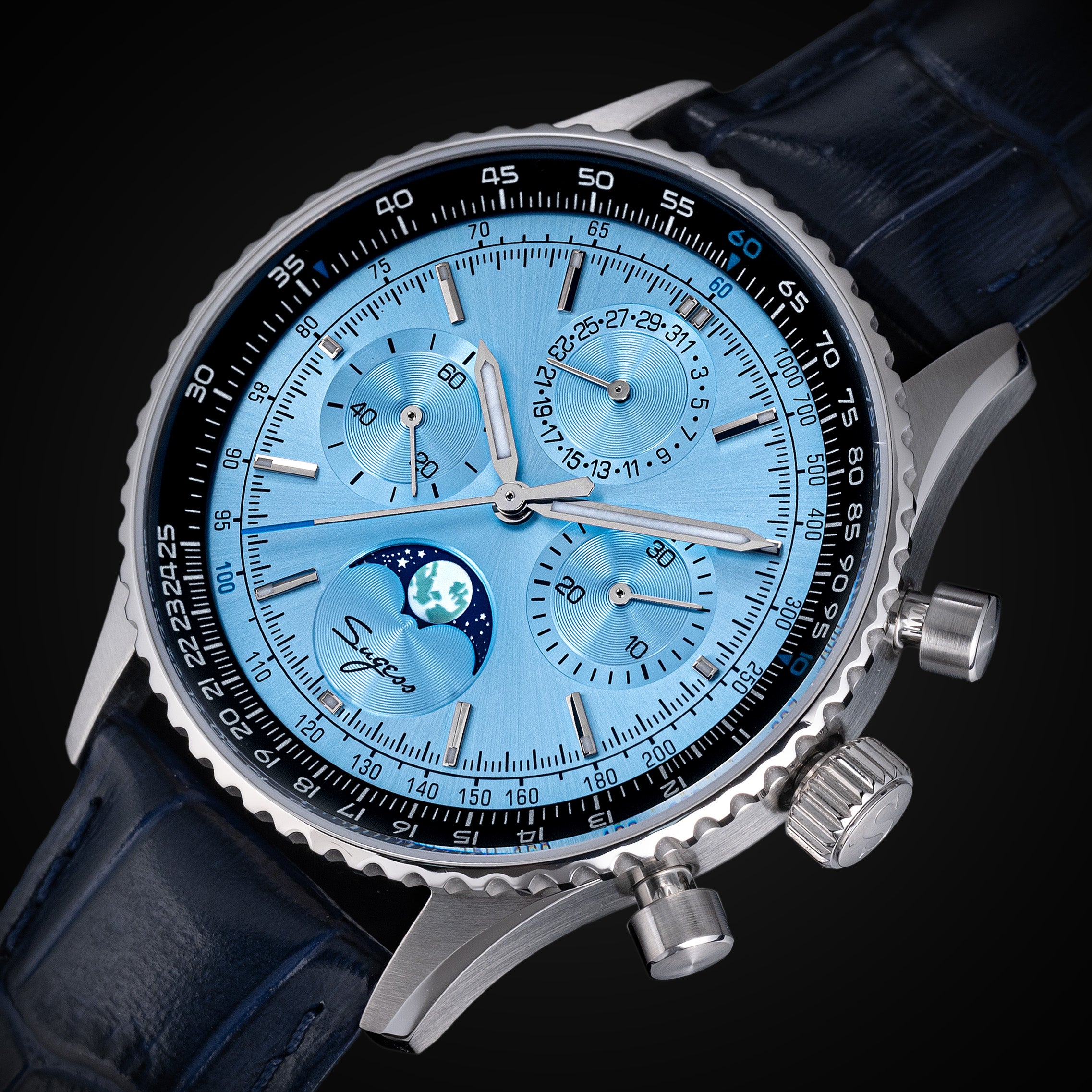MoonPhase Chrono Master S468 Stainless Steel Case Light Blue Dial