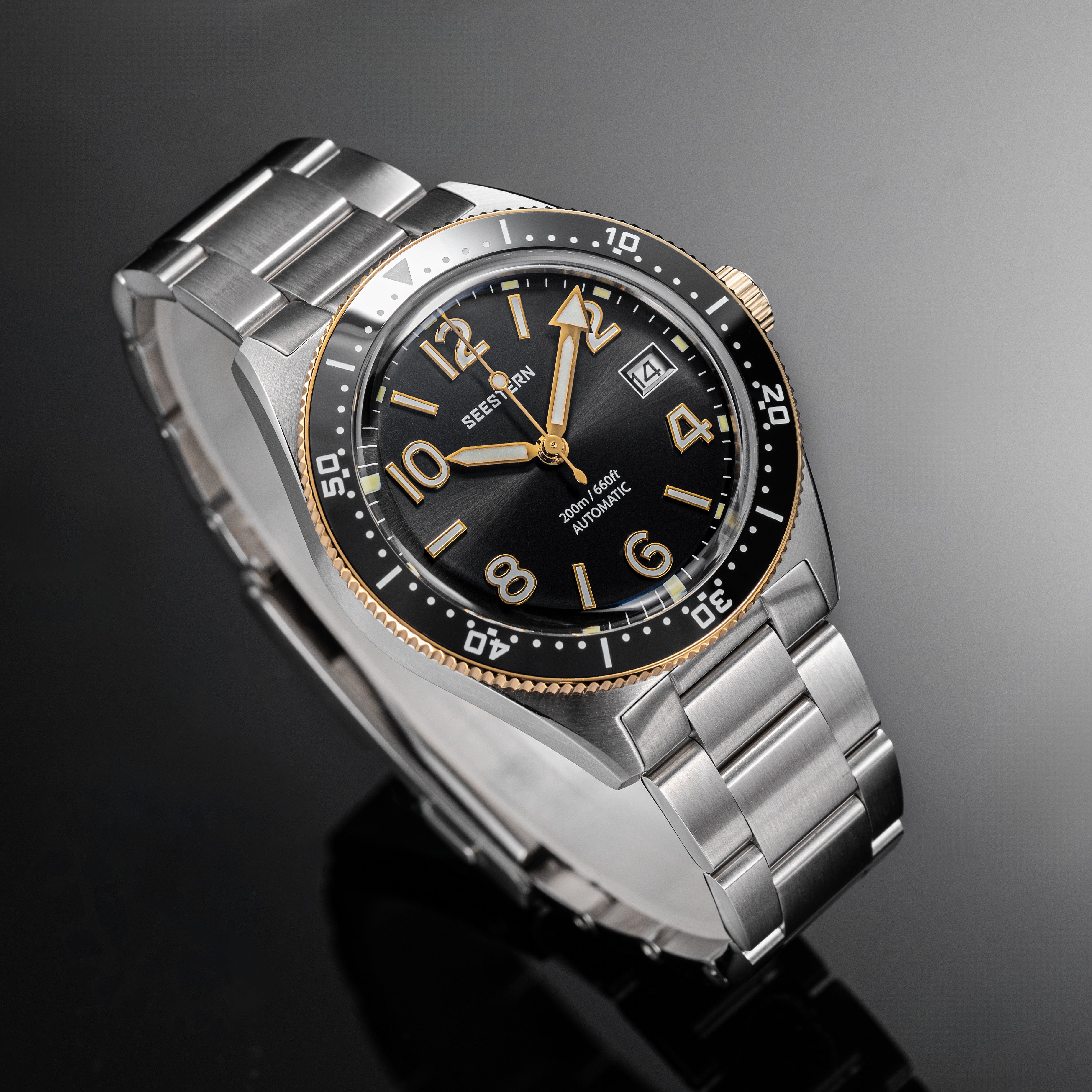 Seestern S434-2 Stainless-Steel Black Dial Gold Bezel Professional Div