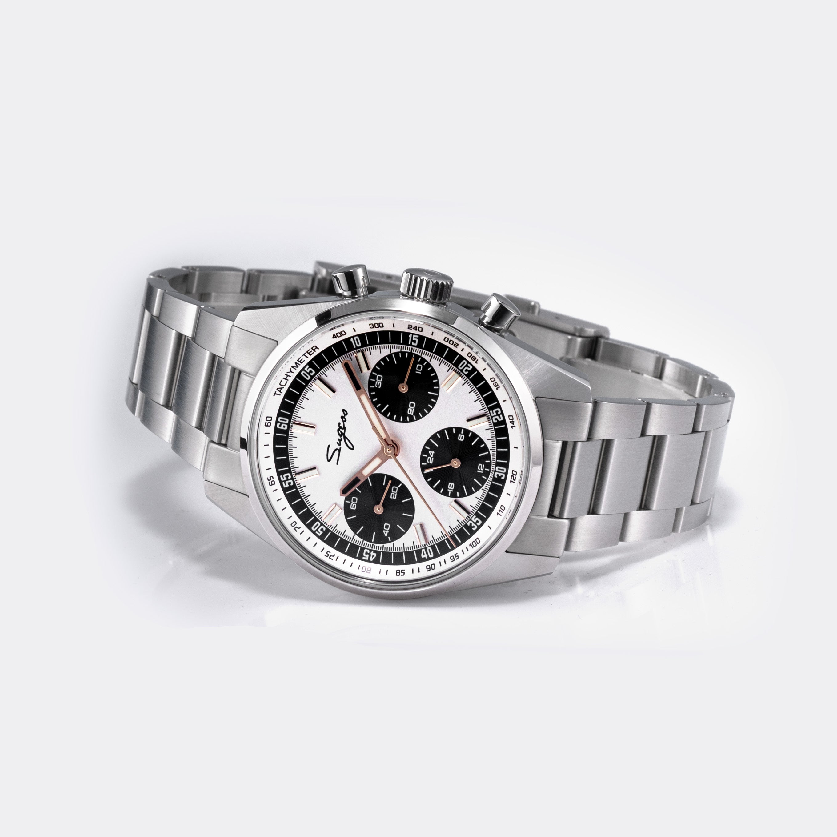 Sugess S465 Chronograph Stainless Steel Black Dial Rose Gold Hand