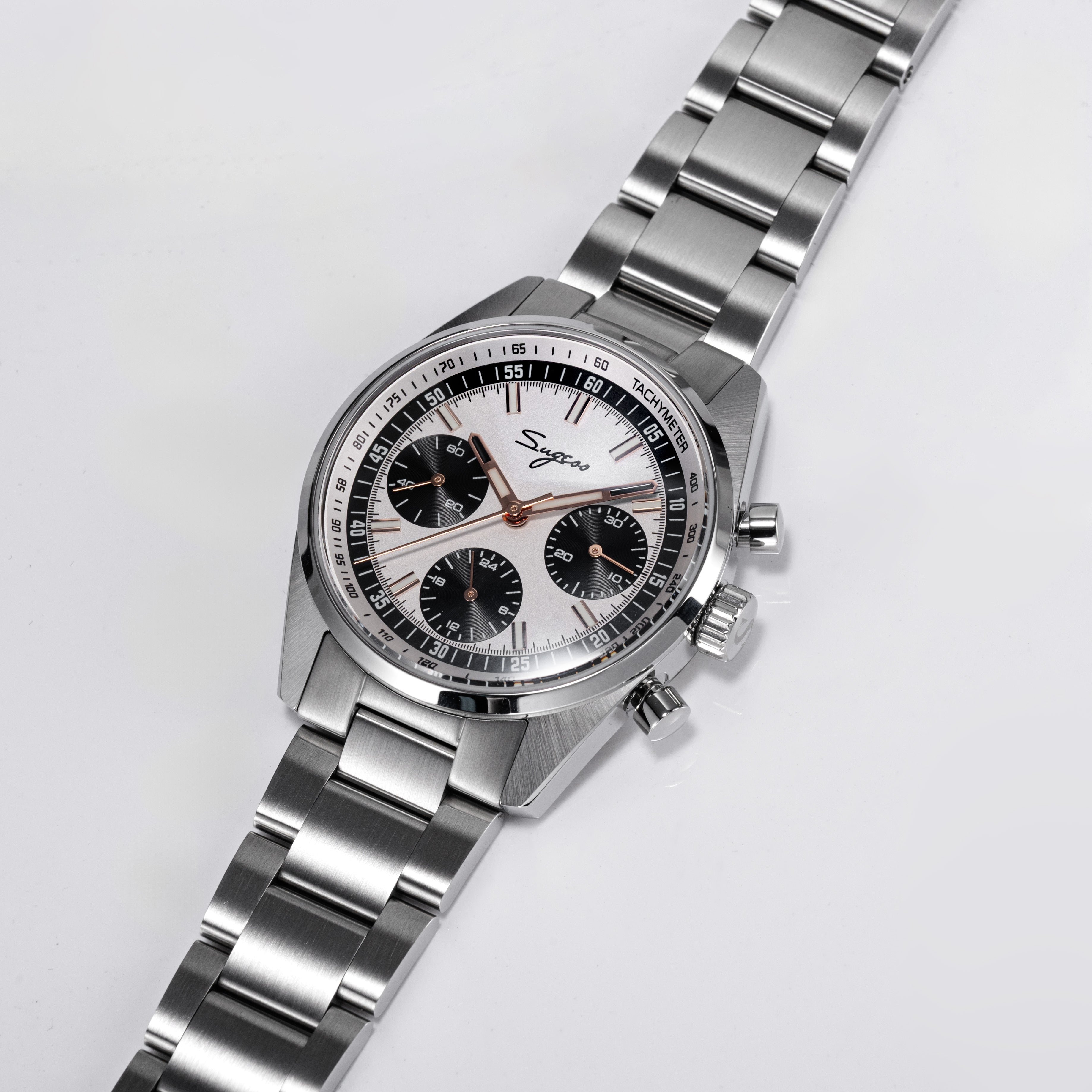 Sugess S465 Chronograph Stainless Steel Black Dial Rose Gold Hand