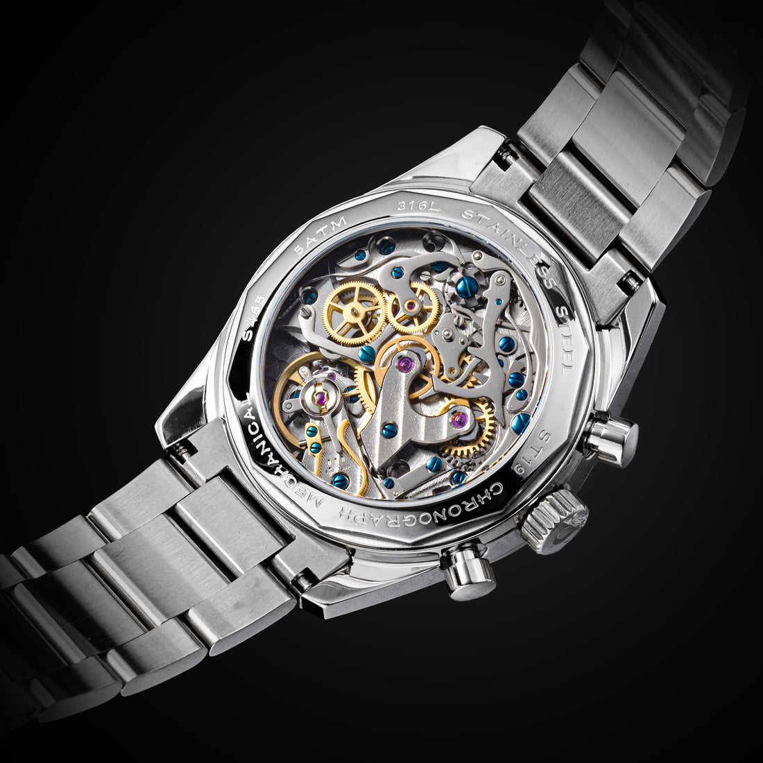 Sugess S465 Chronograph Stainless Steel Black Dial Silver Hand