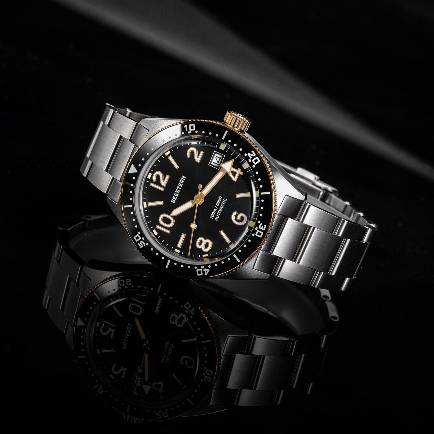 Seestern S434-2 Stainless-Steel Black Dial Gold Bezel Professional Div