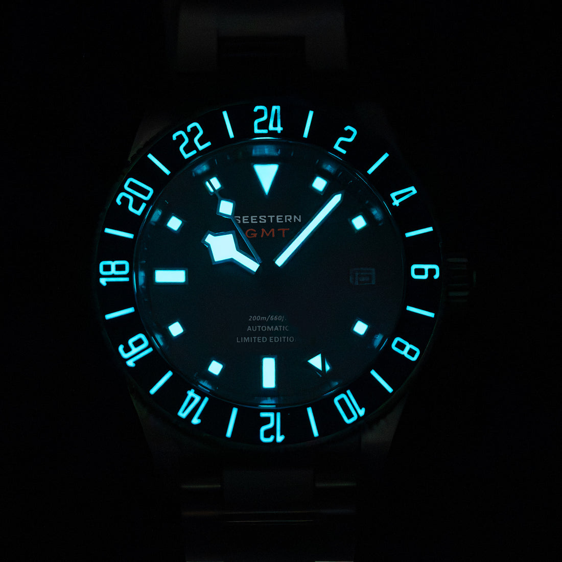 Seestern S462 Titanium Professional GMT Diver Black Dial Black Bezel Limited Edition Nylon Strap