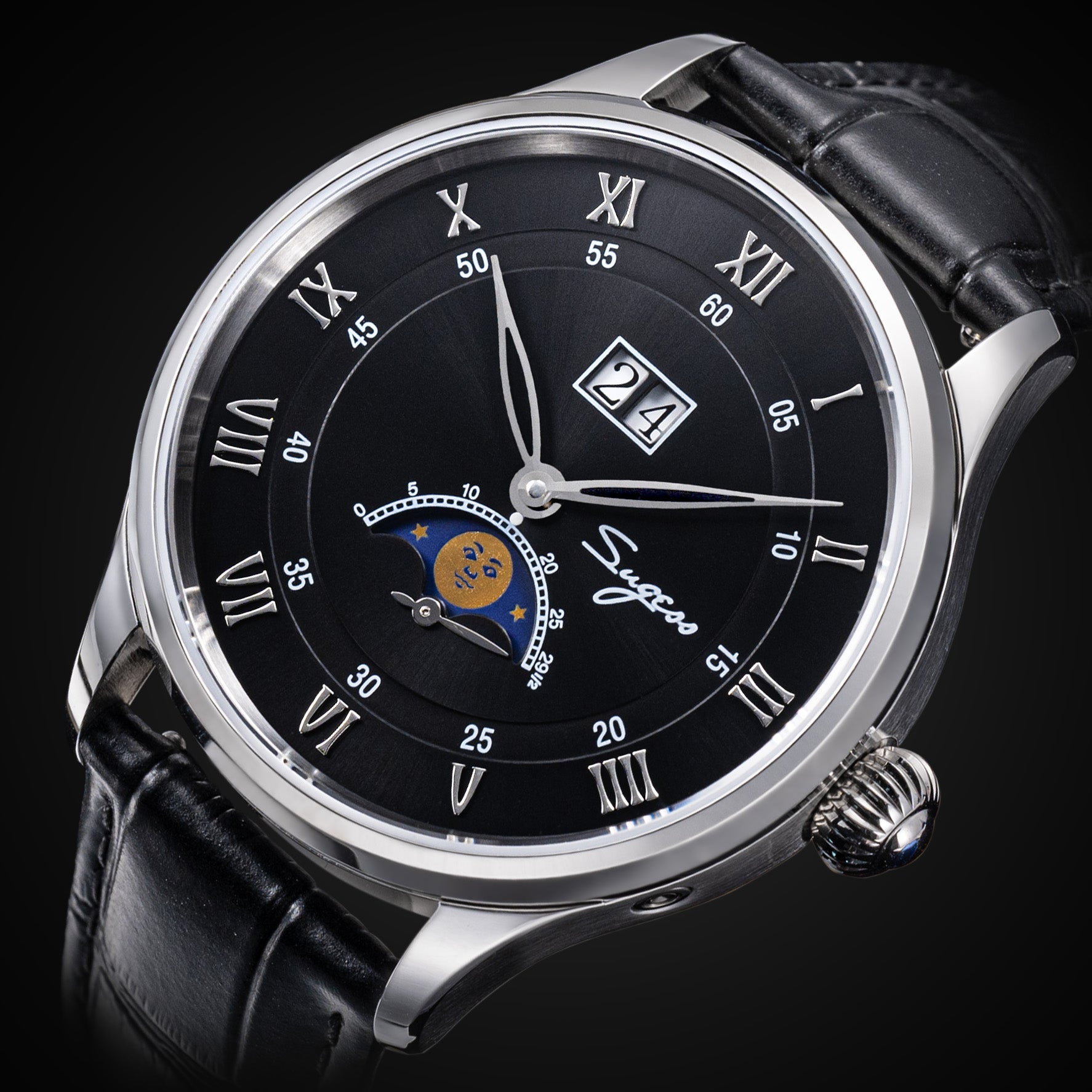 Sugess Luminous Moonphase Seagull ST2108 Movement Watch SU2108SK