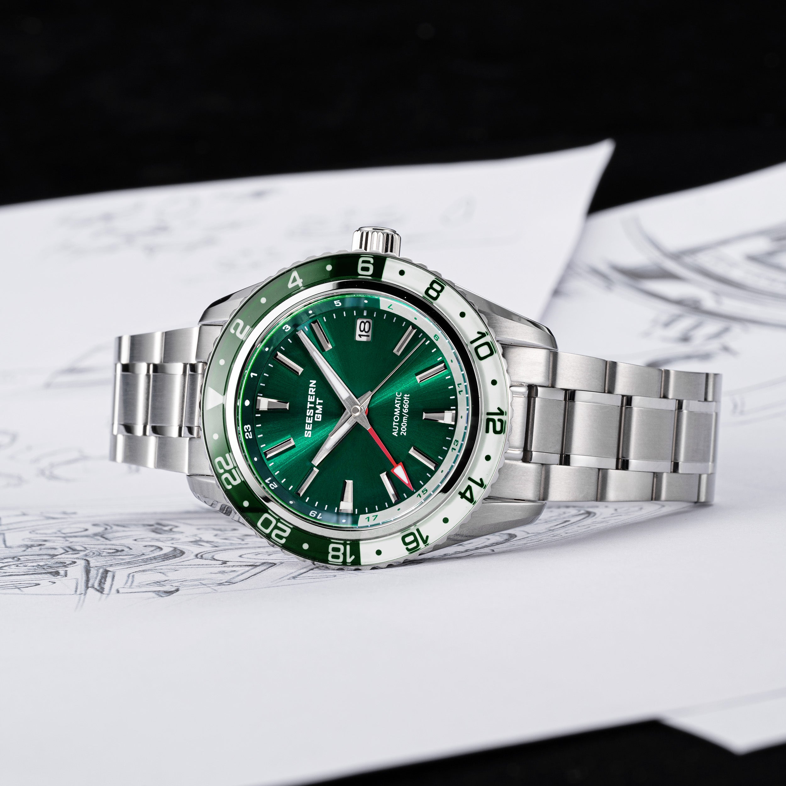 Seestern S456 GMT Automatic Burst Green Dial Automatic