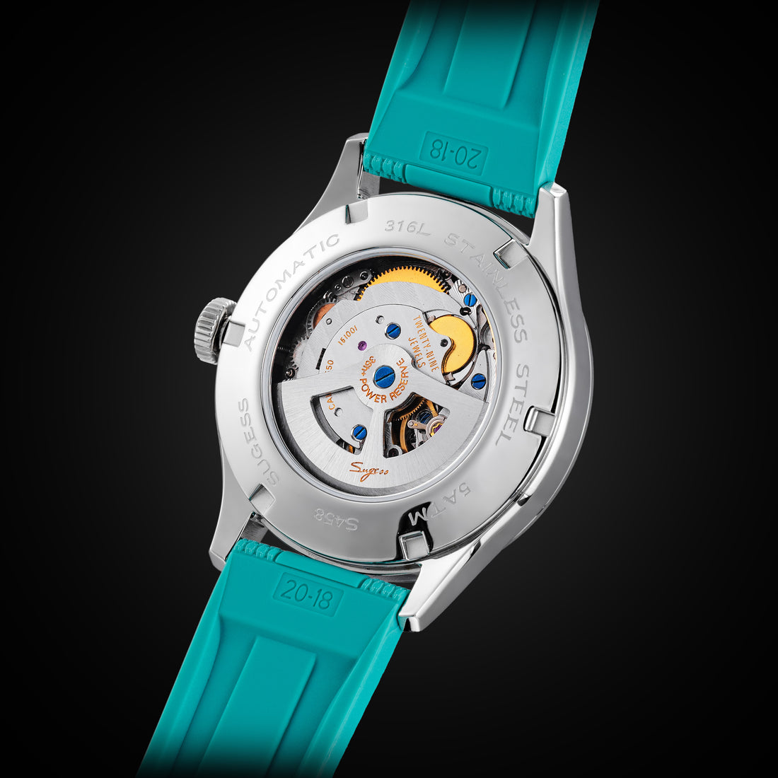 Sugess S458 Light Blue Dial Stainless-Steel Automatic Rubber Band