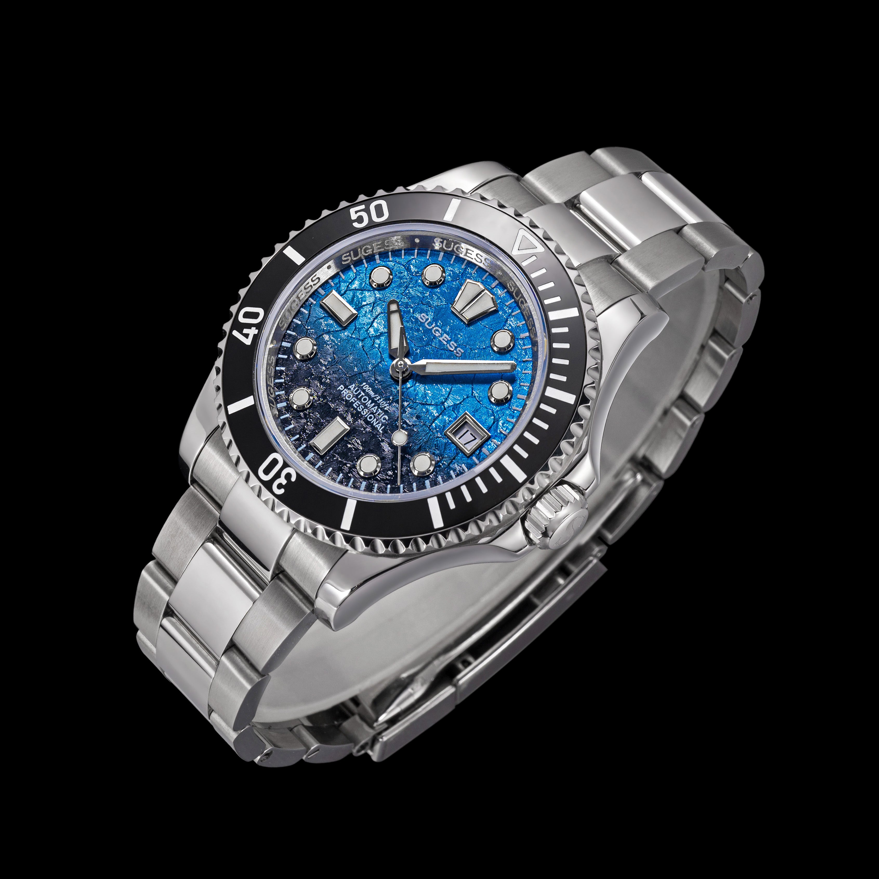 Sugess S476 Blue Glacier Crackle Dial Automatic