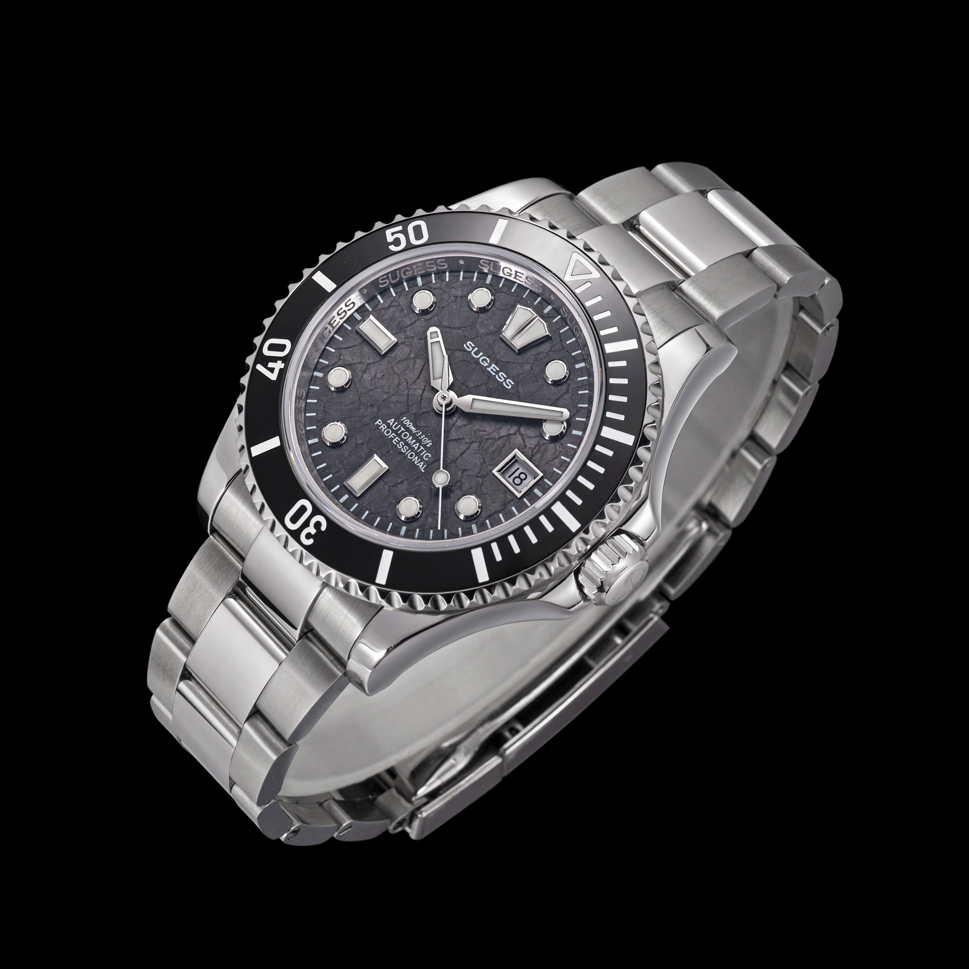 Sugess S476 Black Glacier Crackle Dial Automatic