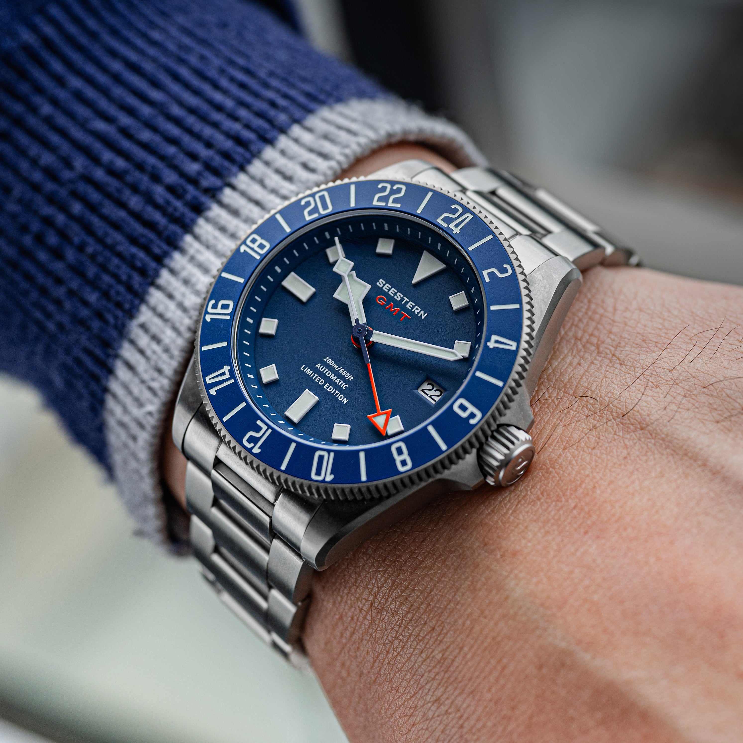 Seestern S462 Titanium Professional GMT Diver Blue Dial Blue Bezel Lim