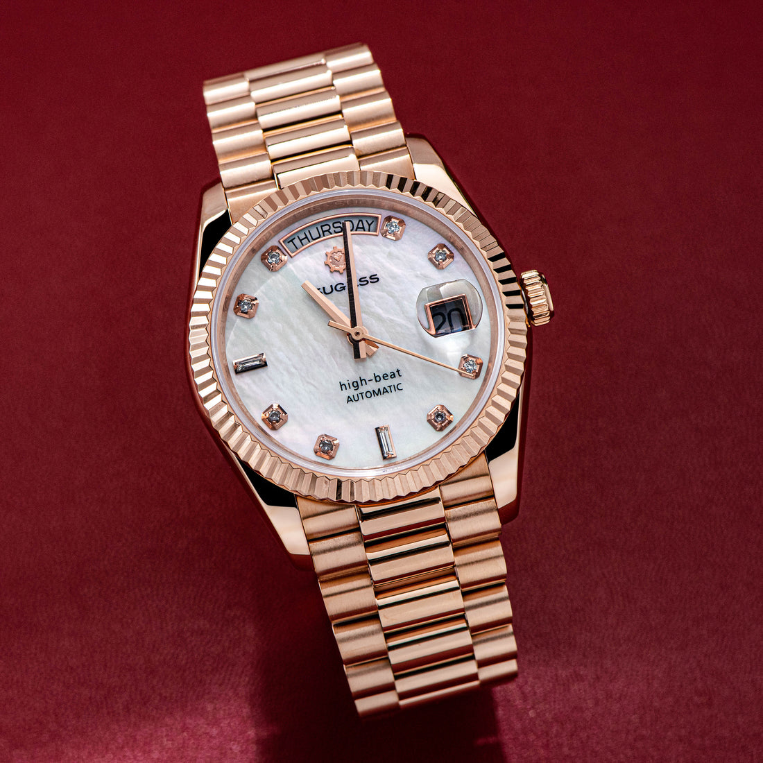 Heritage S449 DD Date and Day Display DD36 36mm Rose Gold White Pearl Dial Automatic