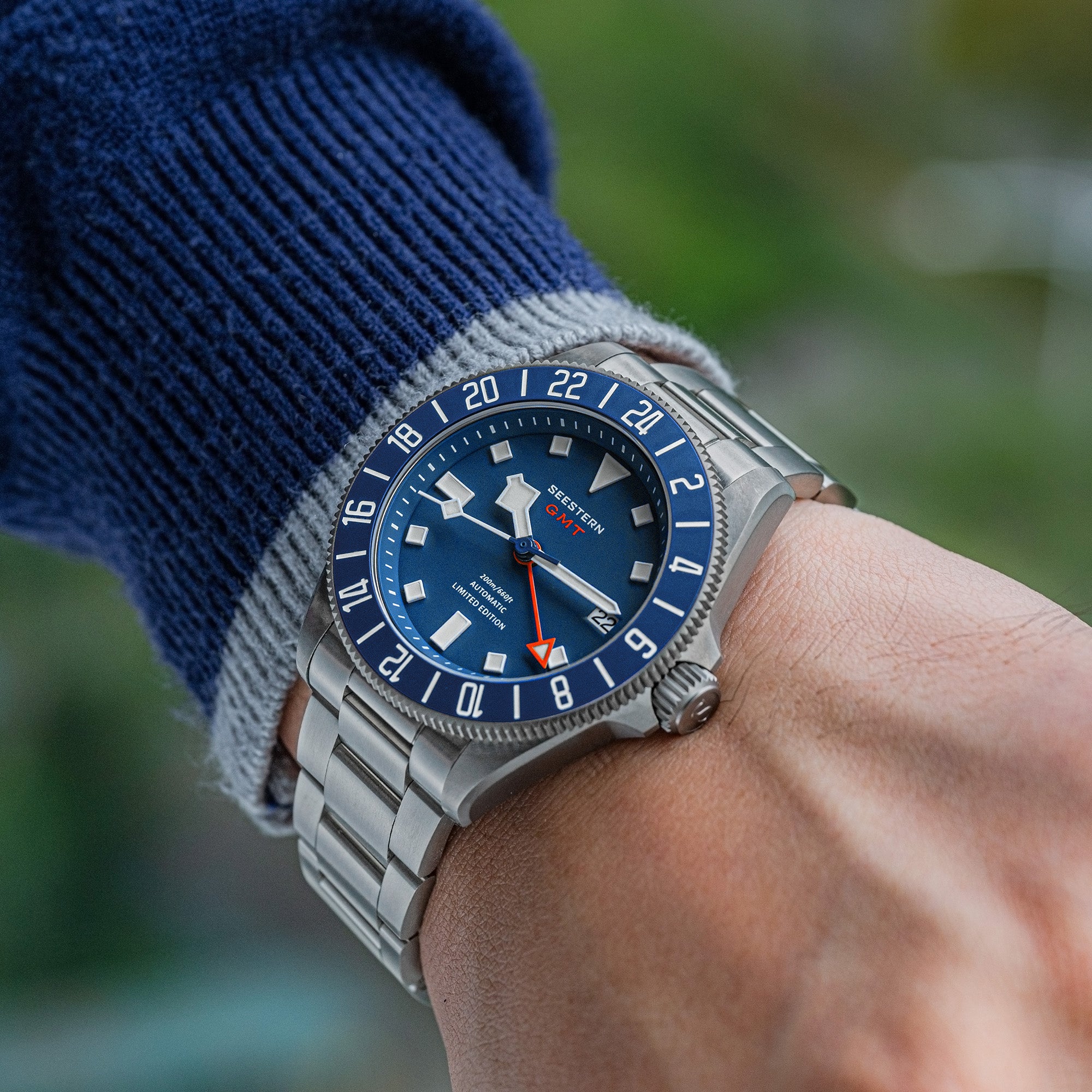 Seestern S462 Titanium Professional GMT Diver Blue Dial Blue Bezel Lim