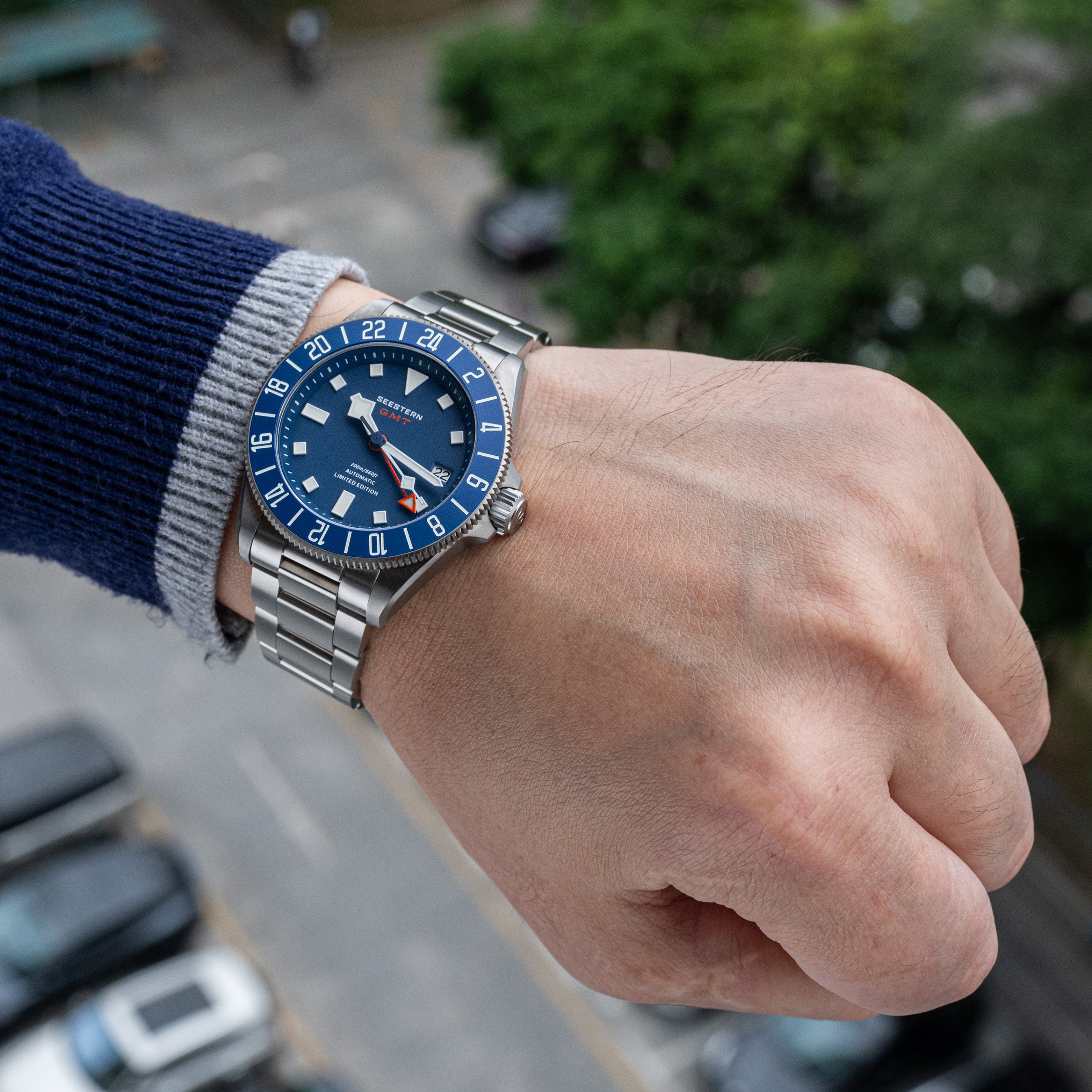 Seestern S462 Titanium Professional GMT Diver Blue Dial Blue Bezel Lim
