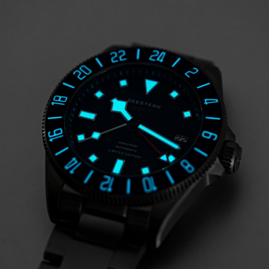 Seestern S462 Titanium Professional GMT Diver Blue Dial Blue Bezel Limited Edition Nylon Strap