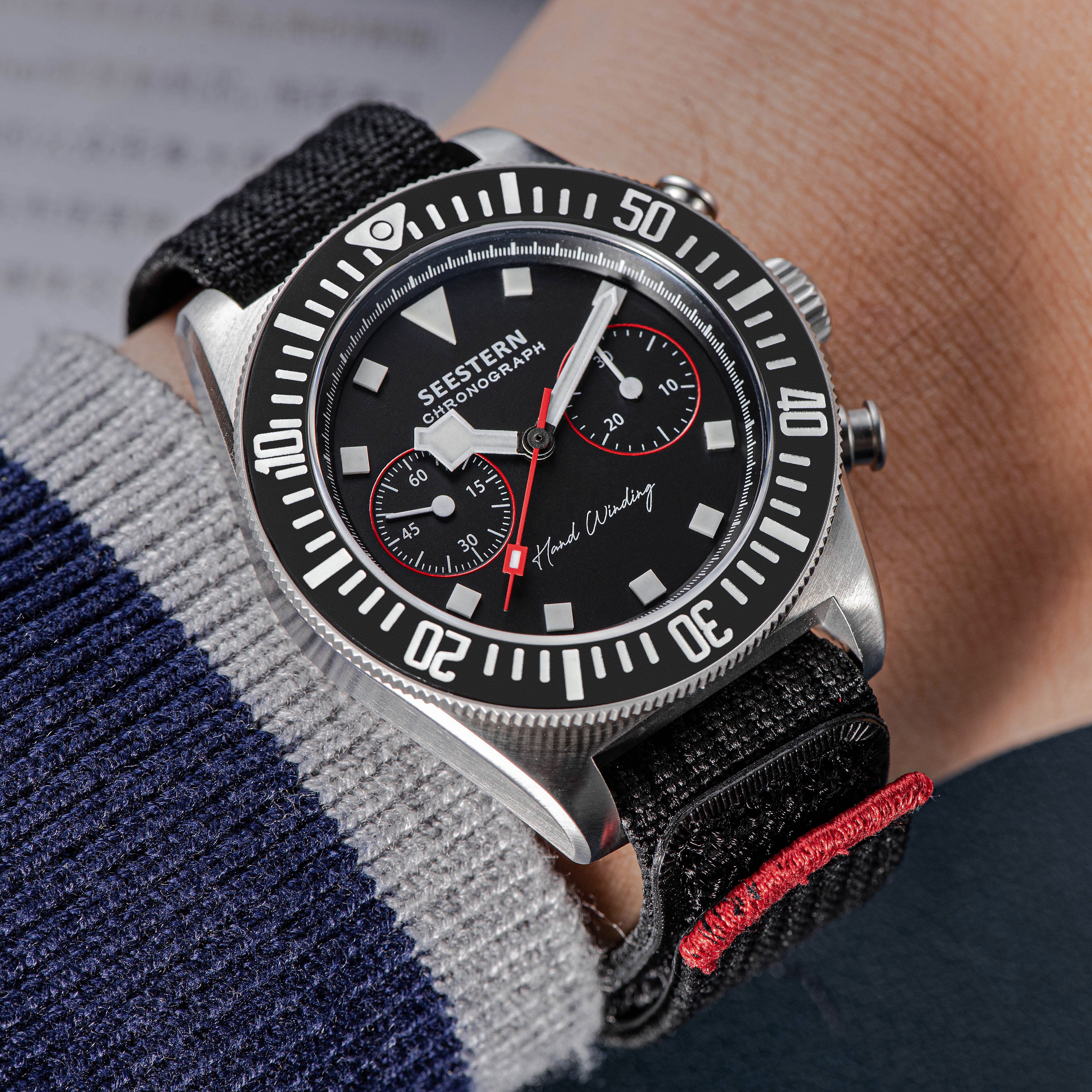 時計 SEESTERN automatic Seestern Chrono S445 445 Chronograph Blue Dial ST19 Movement Black