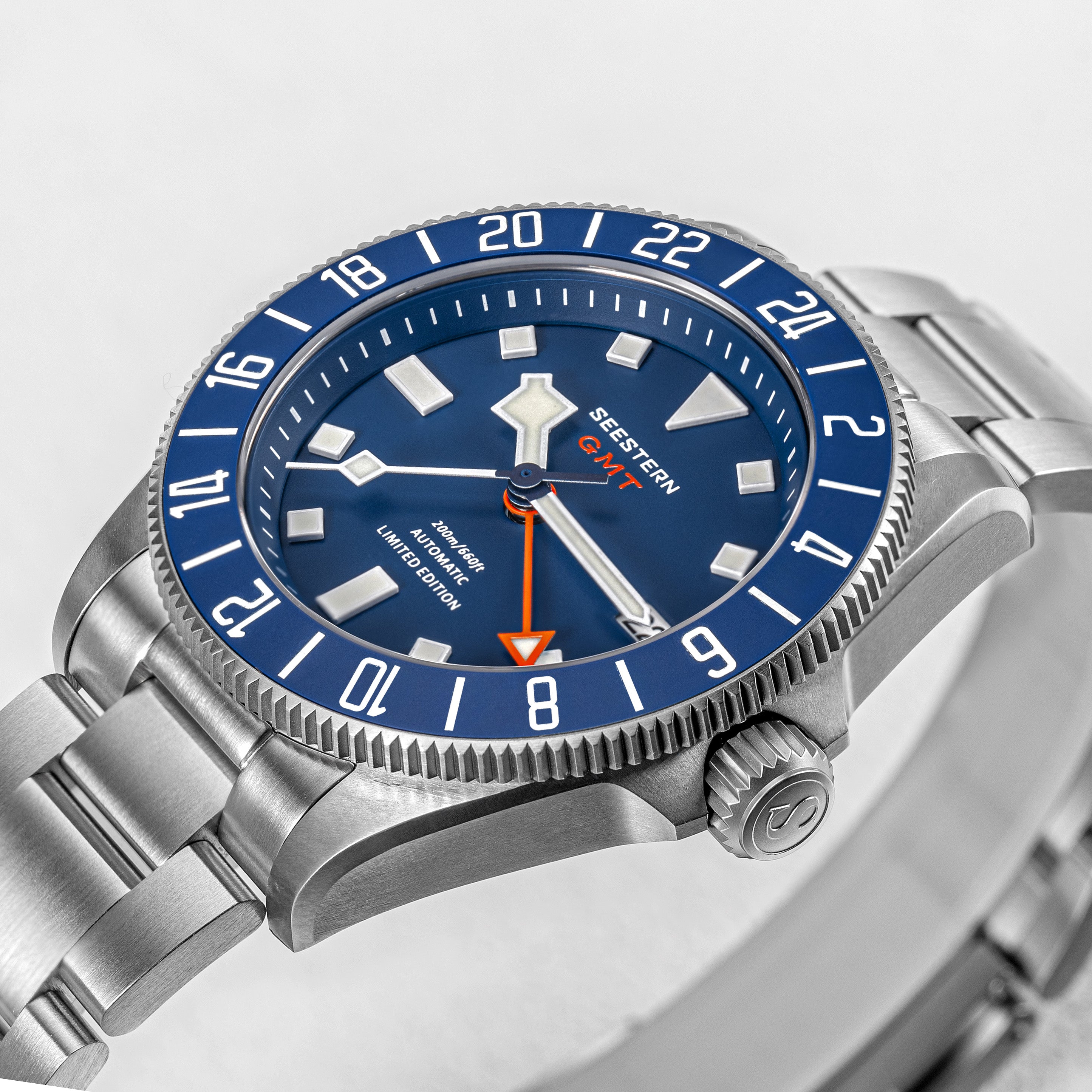 Seestern S462 Titanium Professional GMT Diver Blue Dial Blue Bezel Lim
