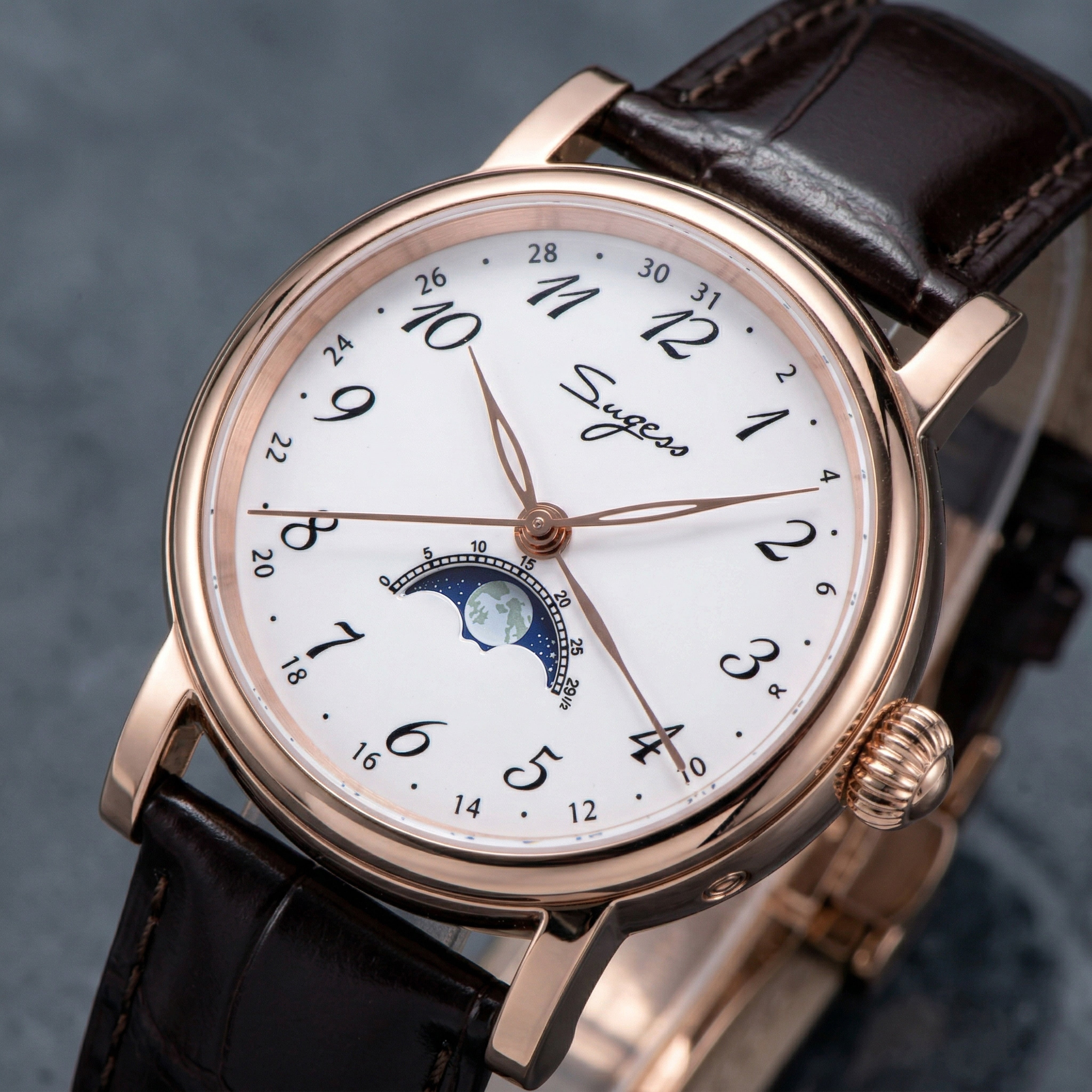 Sugess Luminous Moonphase Seagull ST2108 Movement Watch SU2108SK