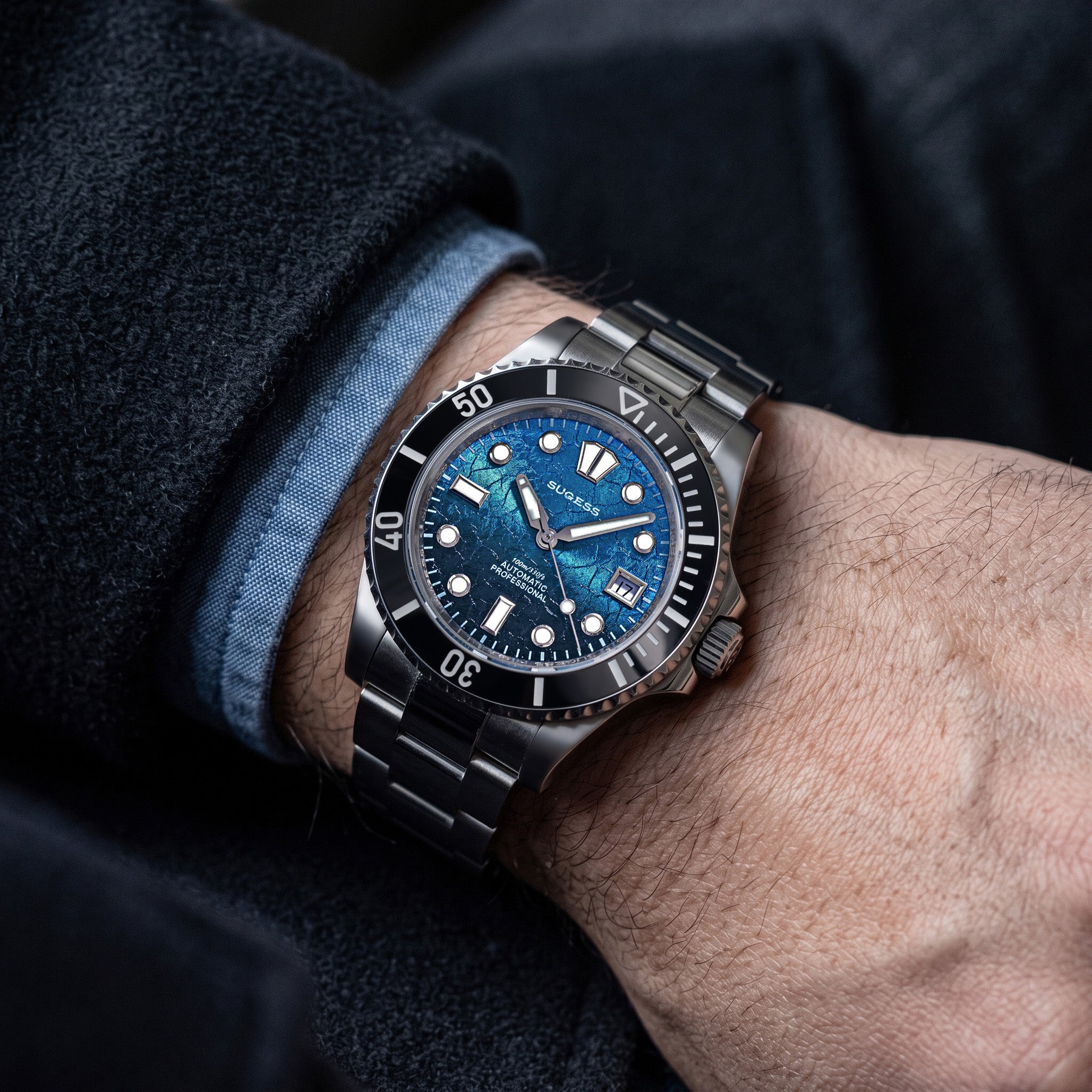 Sugess S476 Blue Glacier Crackle Dial Automatic