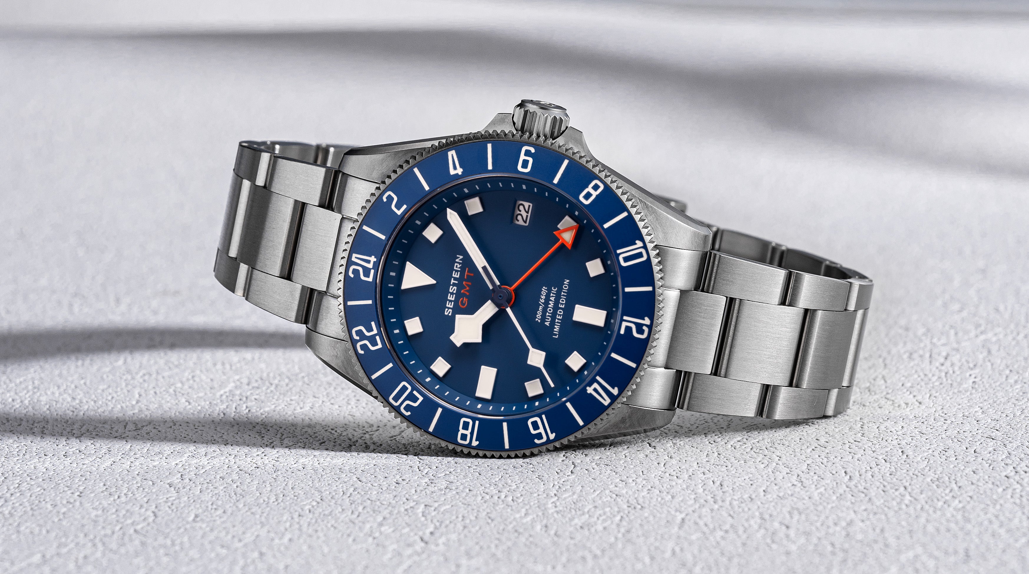 Seestern S462 Titanium Professional GMT Diver Blue Dial Blue Bezel Lim