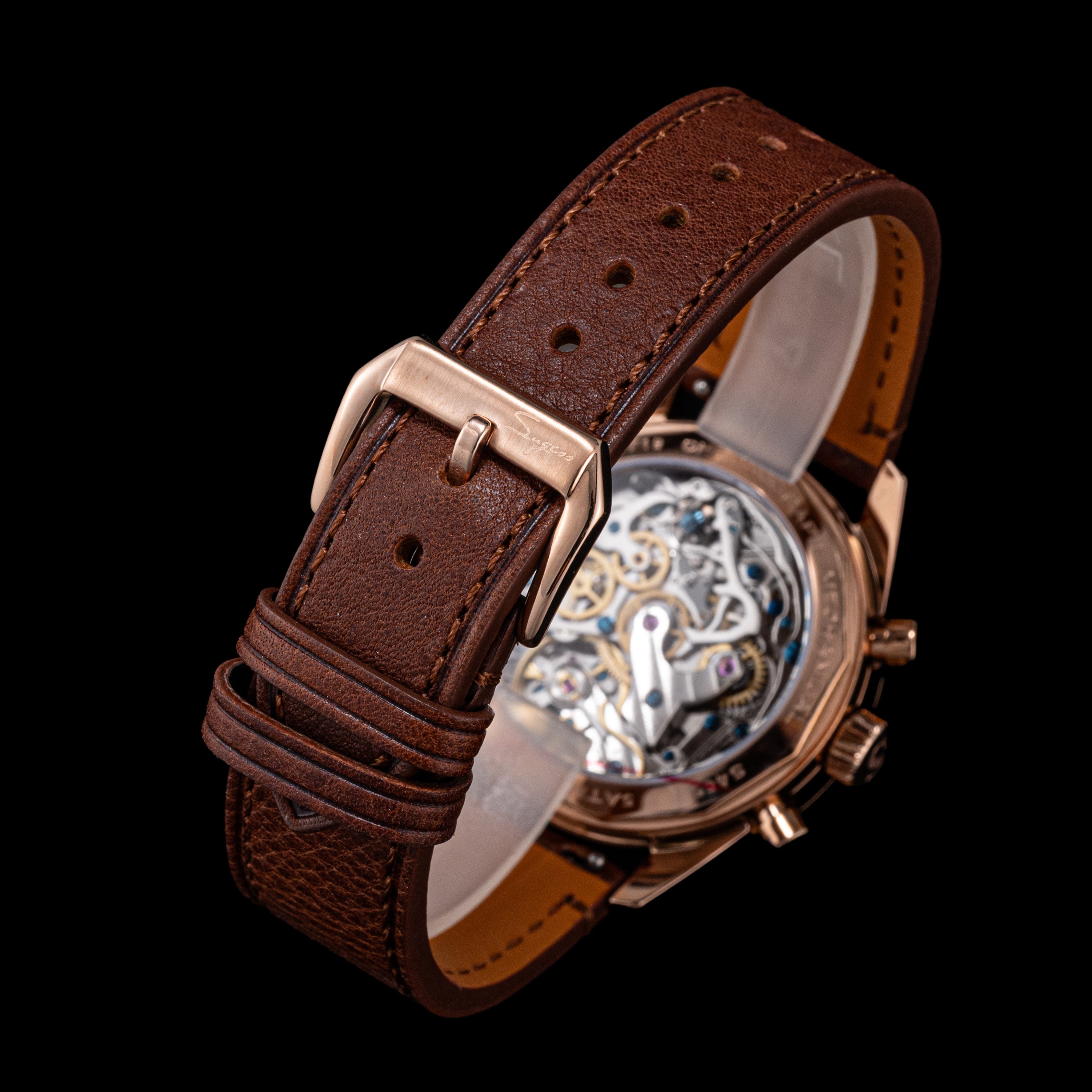 Sugess S465 Chronograph Rose Gold Panda Dial Rose Leather Strap