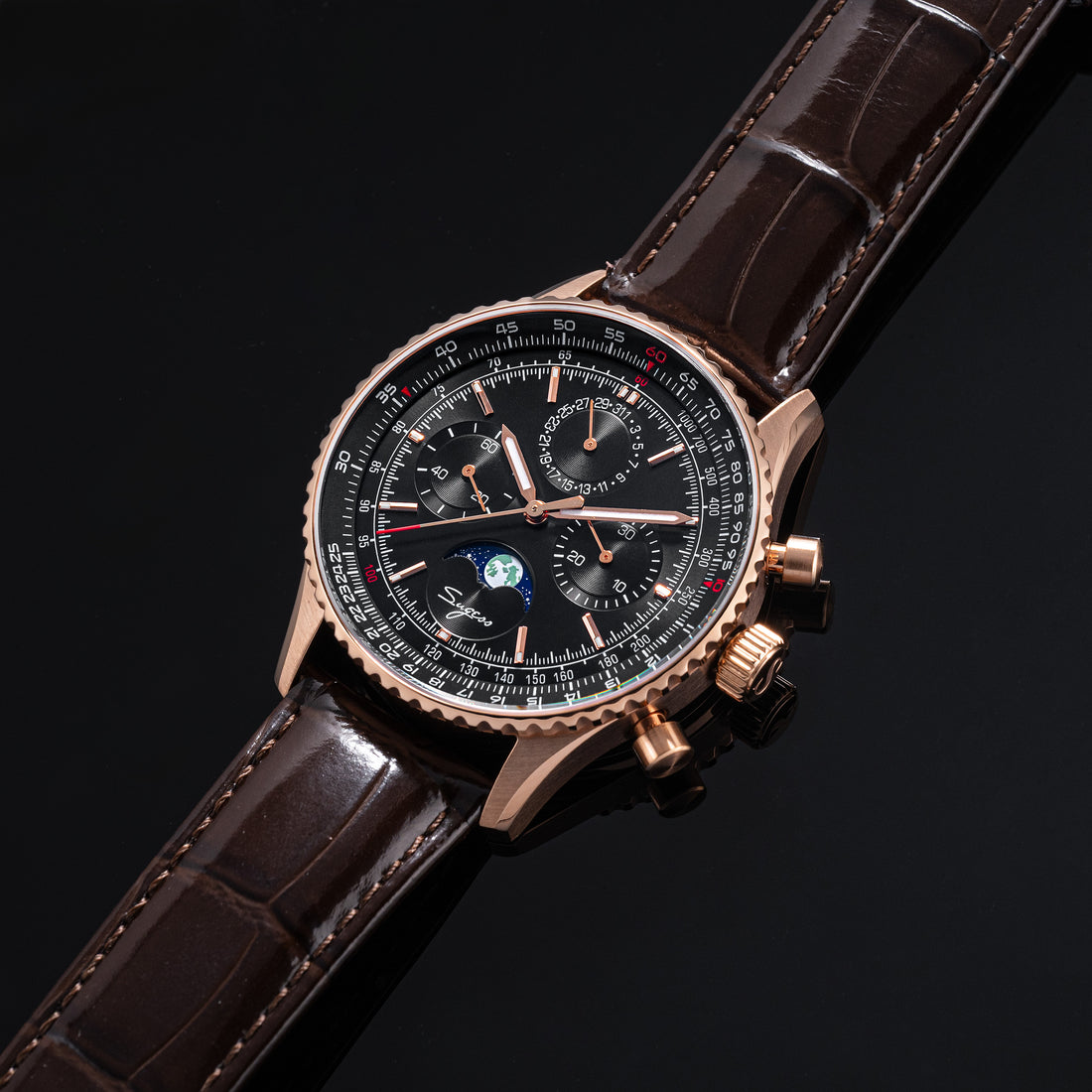 MoonPhase Chrono Master S468 Rose Gold Case Rose Black Dial