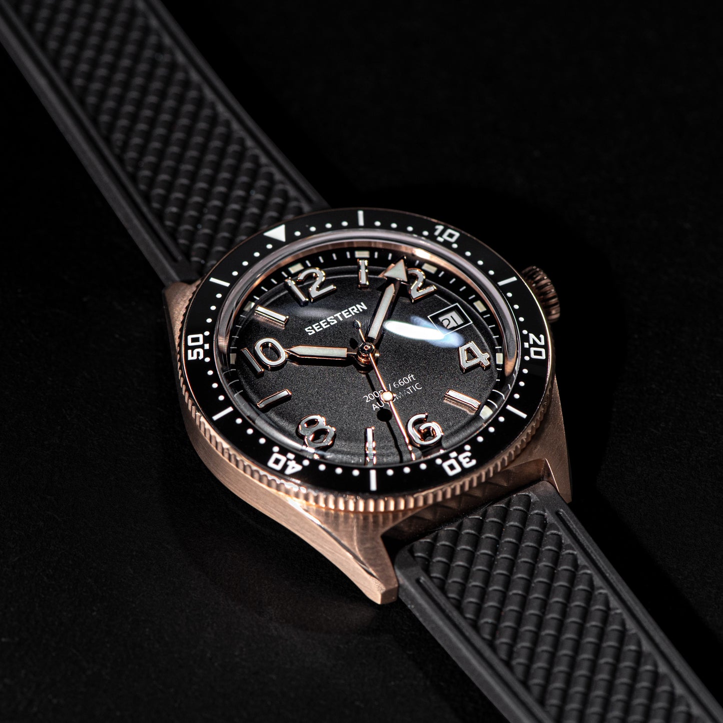 Seestern S435 Professional Diver Rose Gold Rubber Band (Seagull ST2130 movement)