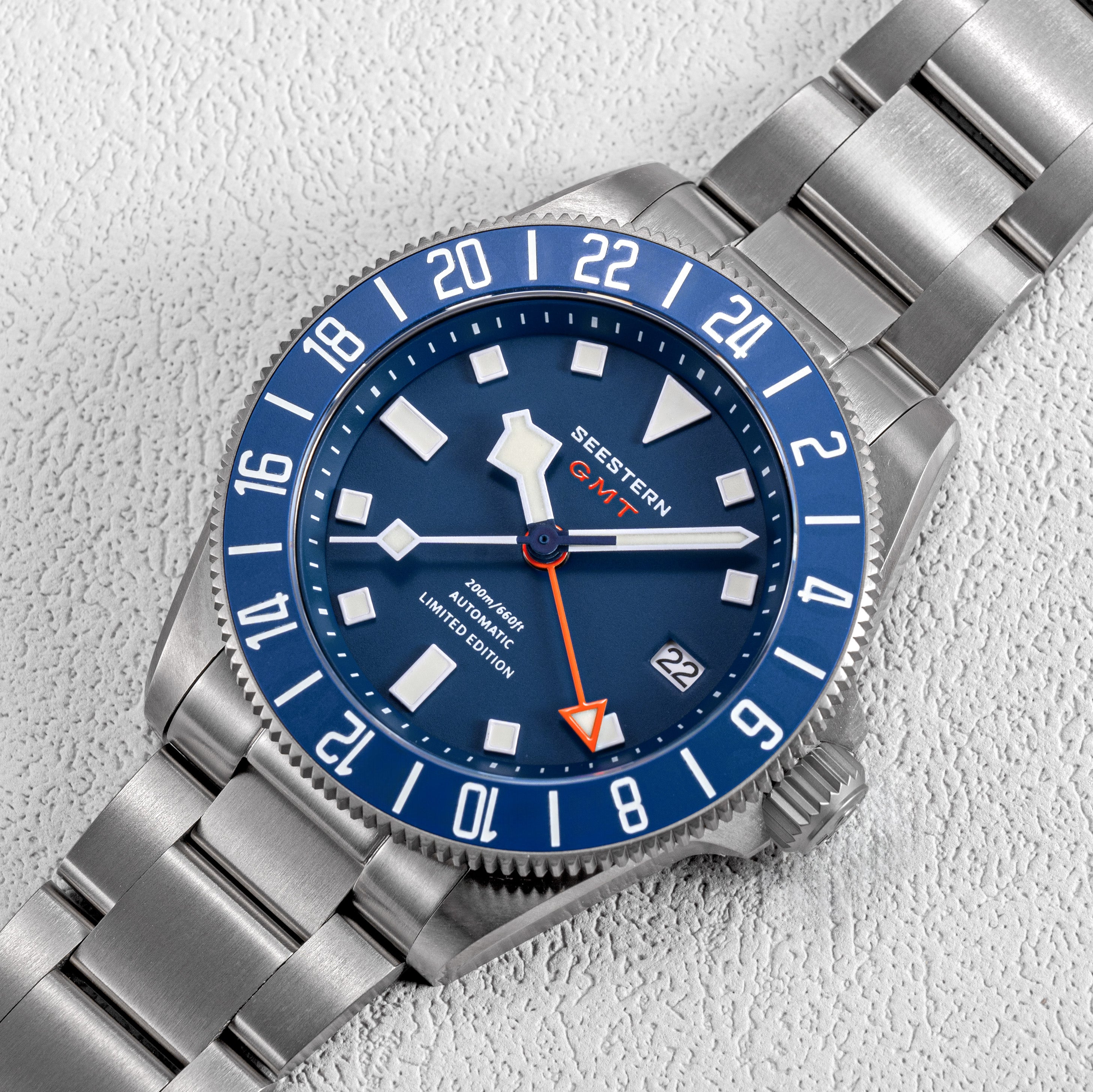 Seestern S462 Titanium Professional GMT Diver Blue Dial Blue Bezel Lim