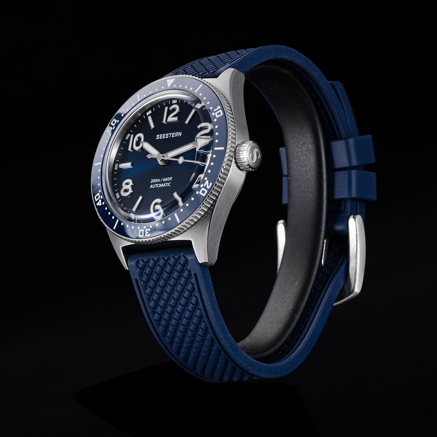 Seestern S434-2 Stainless-Steel Blue Dial Rubber Band Professional Div