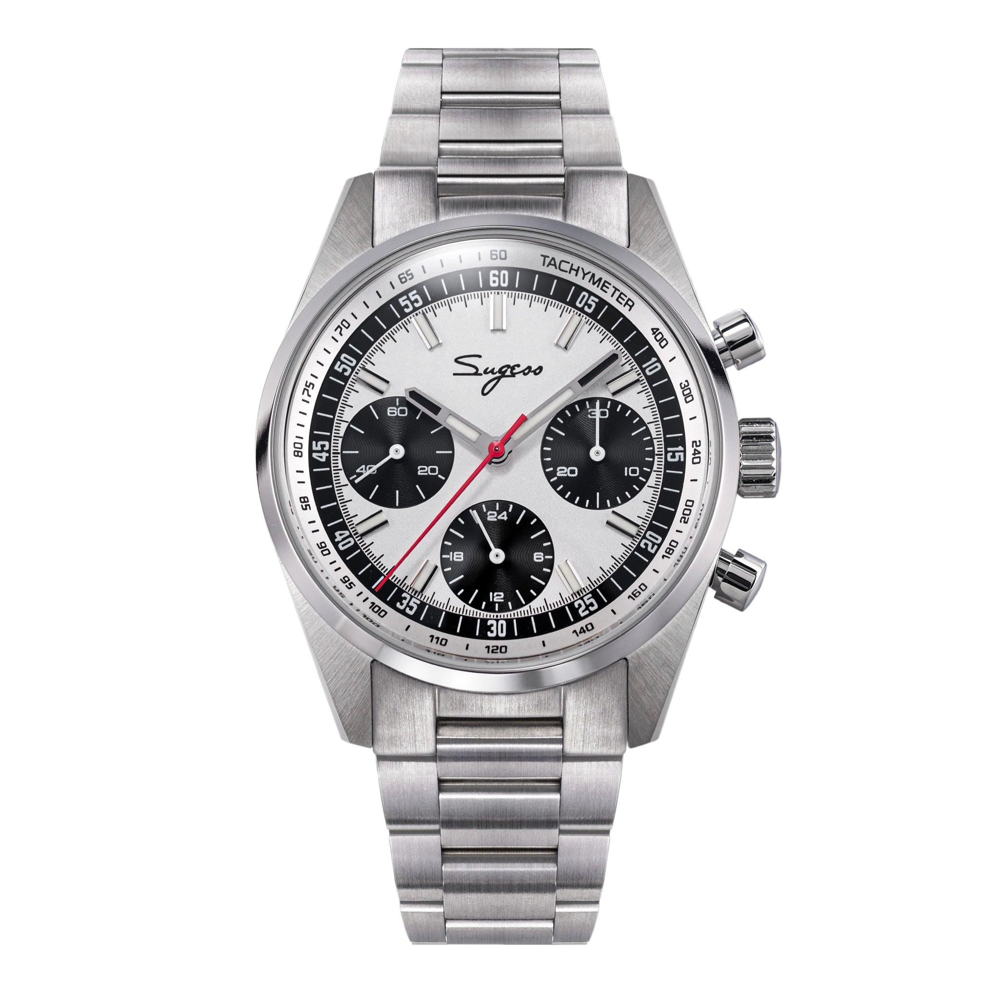 Sugess S465 Chronograph Stainless Steel Panda Dial Silver Hand