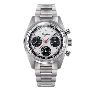 Sugess S465 Chronograph Stainless Steel Panda Dial Silver Hand