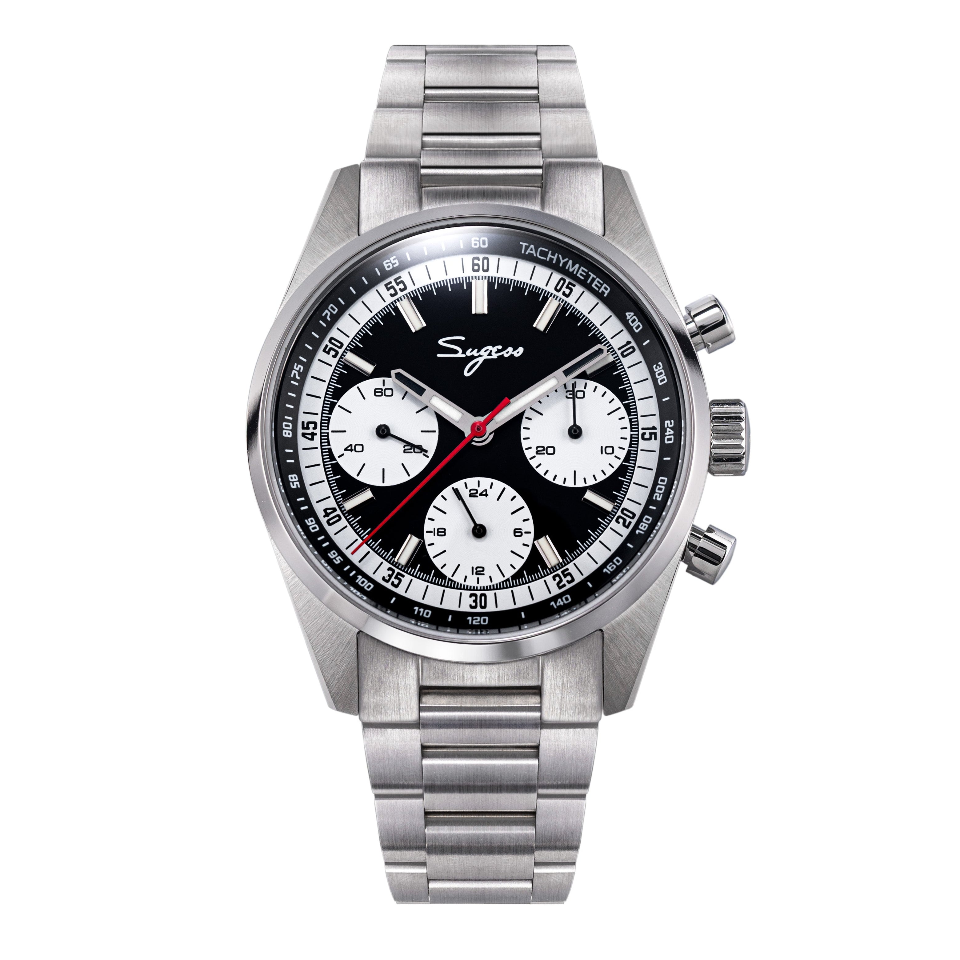 Sugess S465 Chronograph Stainless Steel Black Dial Silver Hand