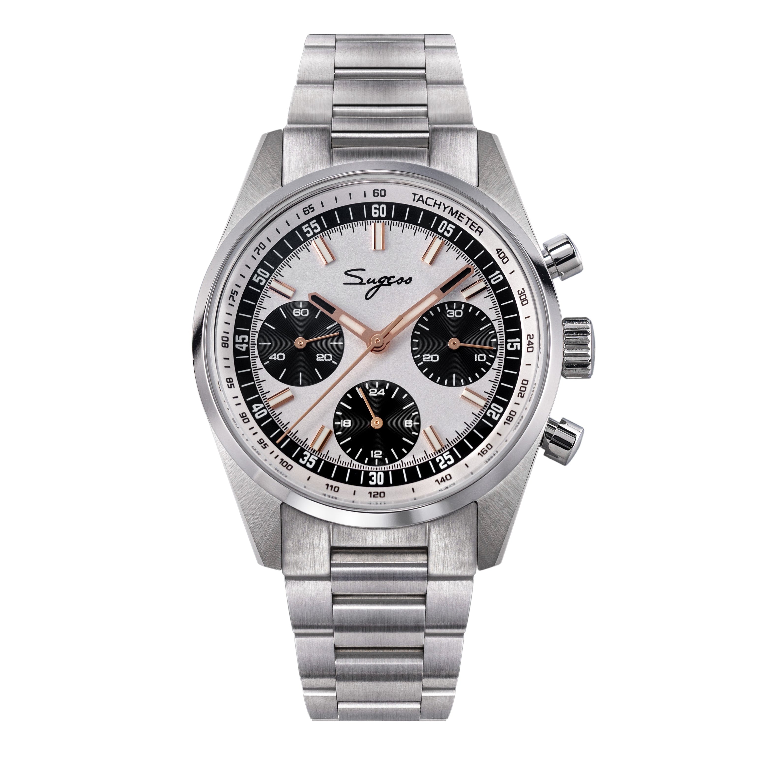 Sugess S465 Chronograph Stainless Steel Black Dial Rose Gold Hand