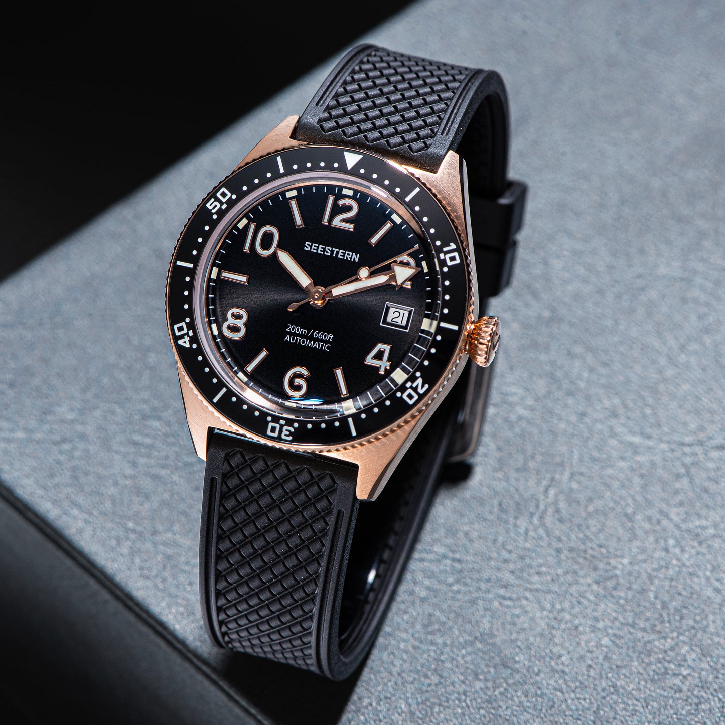 Seestern S435 Professional Diver Rose Gold Rubber Band (Seagull ST2130 movement)