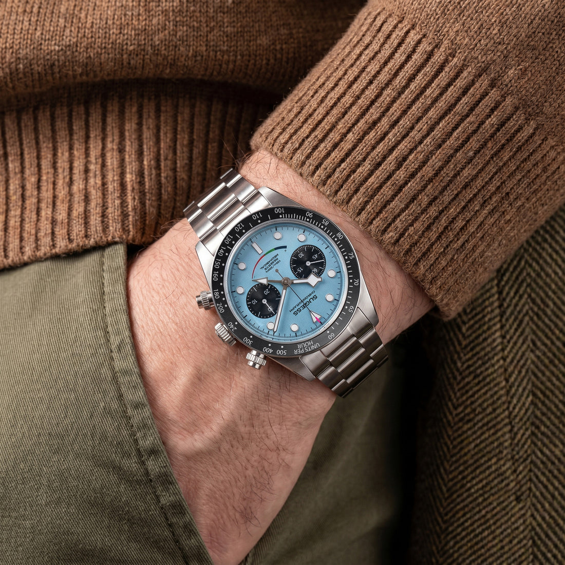 Chrono Heritage S475 Chronograph Power Reserve Smile Light Blue Panda Dial