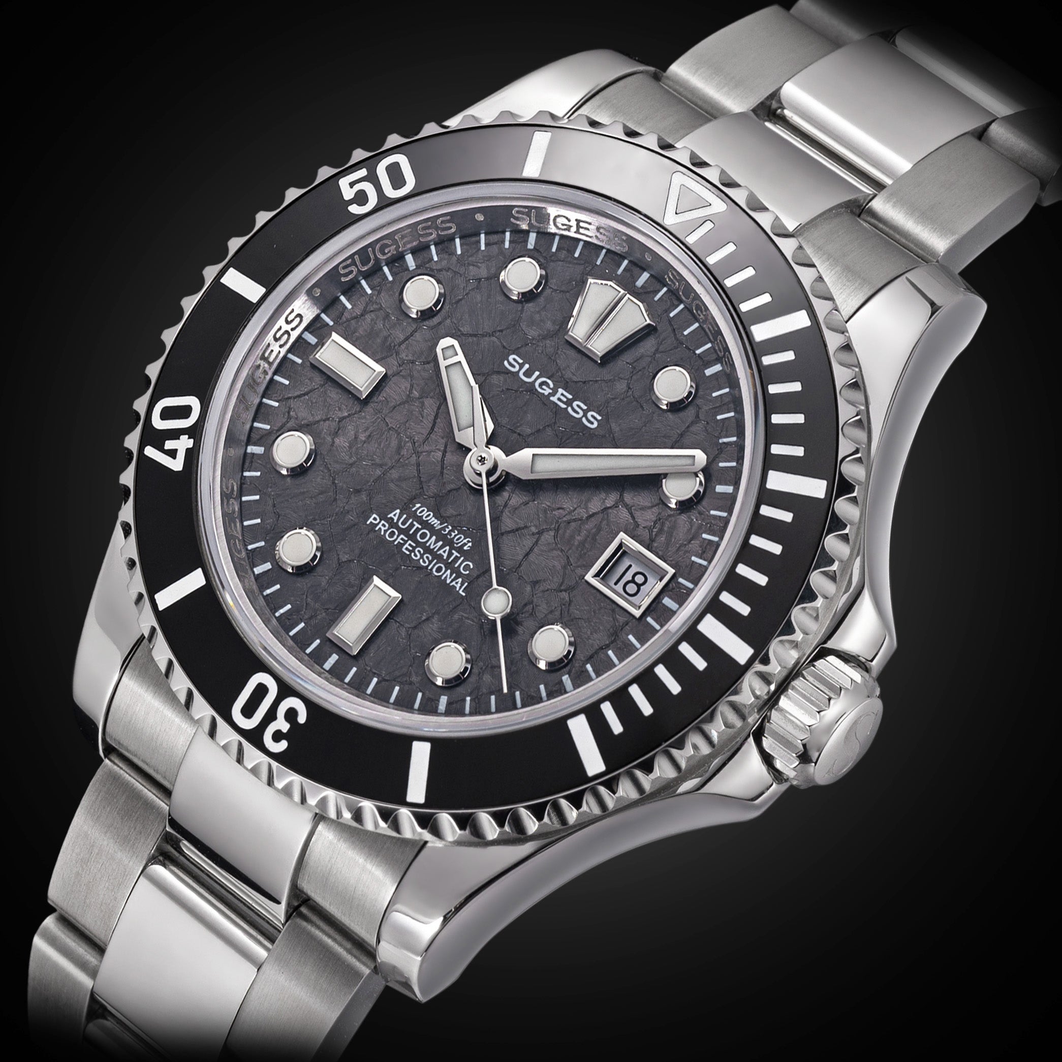 Sugess S476 Black Glacier Crackle Dial Automatic