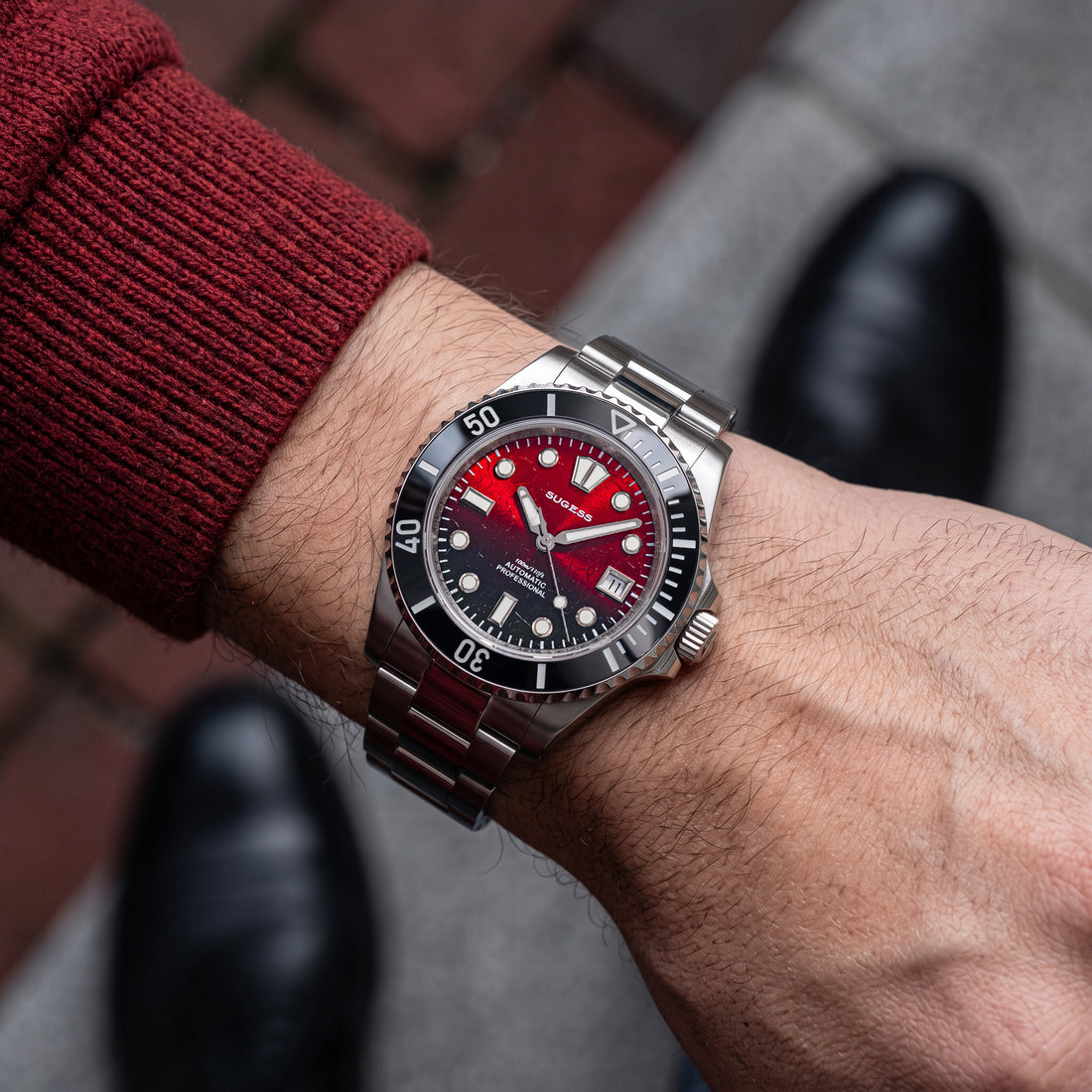 Sugess S476 Red Glacier Crackle Dial Automatic