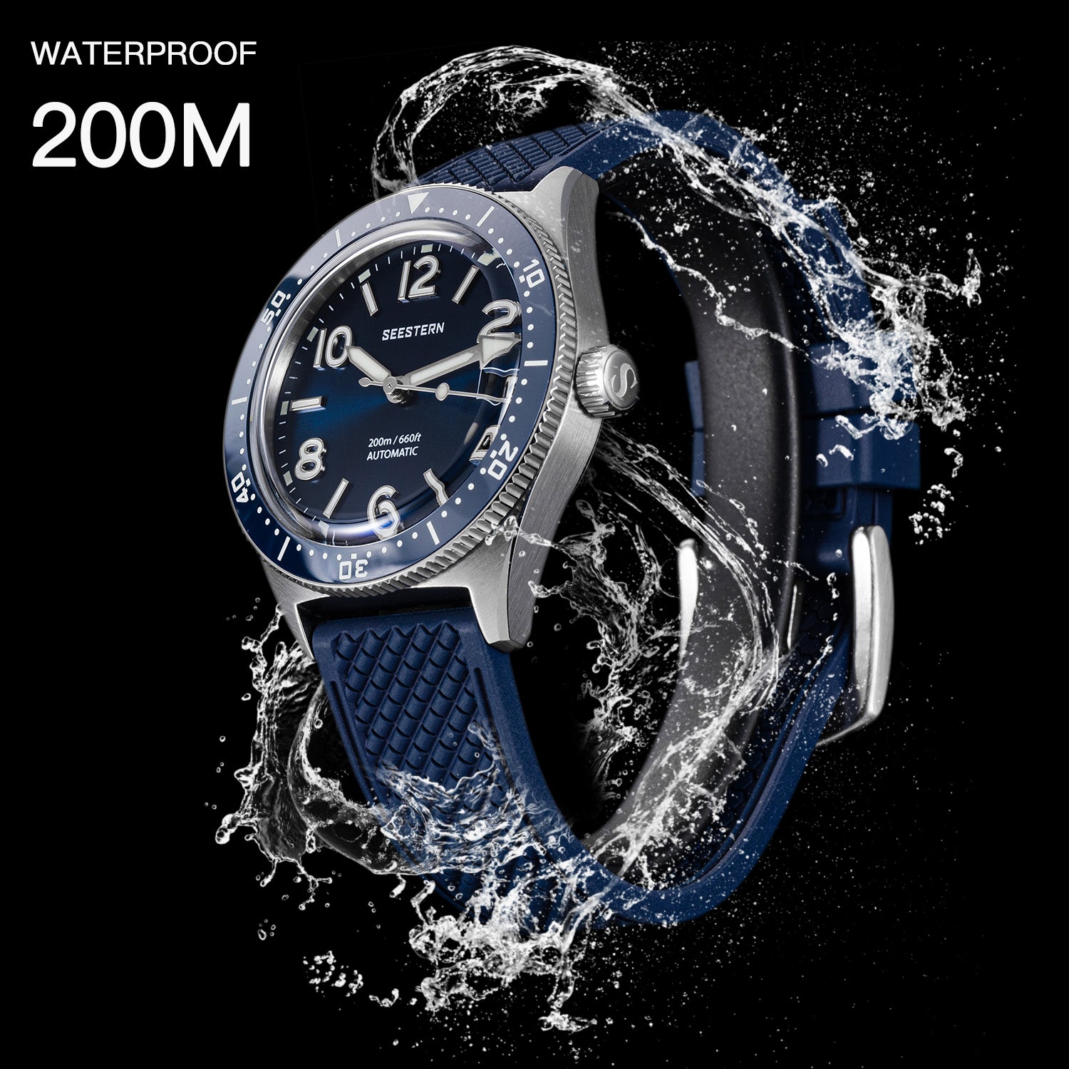 Seestern S434-2 Stainless-Steel Blue Dial Rubber Band Professional Div