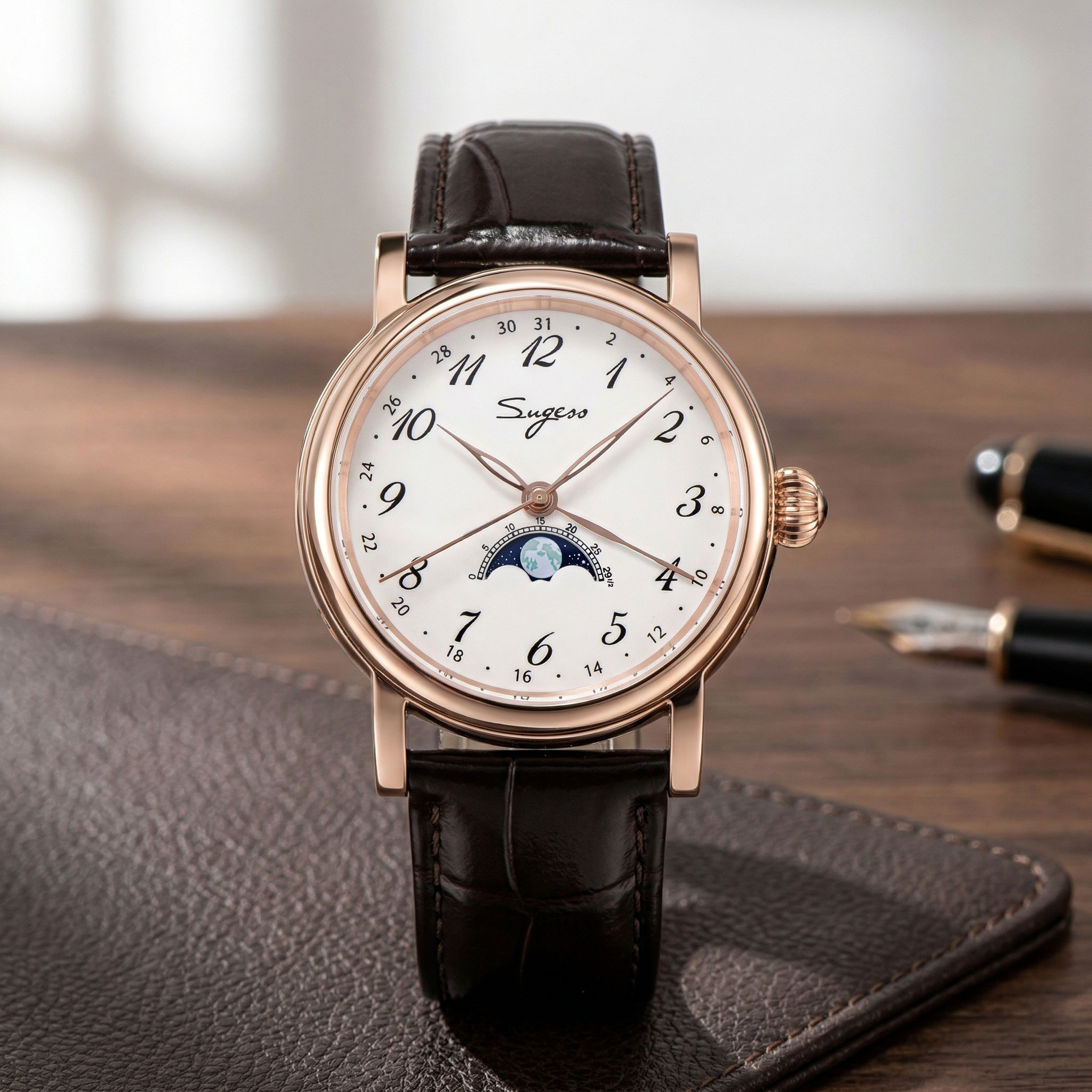 Sugess Luminous Moonphase Seagull ST2108 Movement Watch SU2108SK