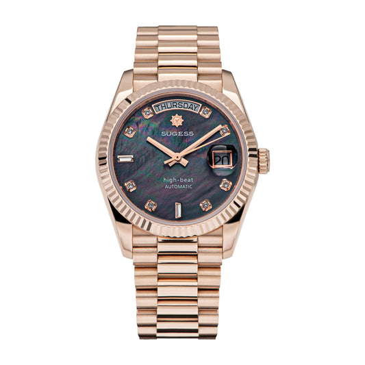 Heritage S449 DD Date and Day Display DD36 36mm Rose Gold Black Pearl Dial Automatic