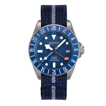 Seestern S462 Titanium Professional GMT Diver Blue Dial Blue Bezel Limited Edition Nylon Strap