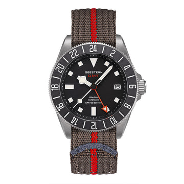 Seestern S462 Titanium Professional GMT Diver Black Dial Black Bezel Limited Edition Nylon Strap