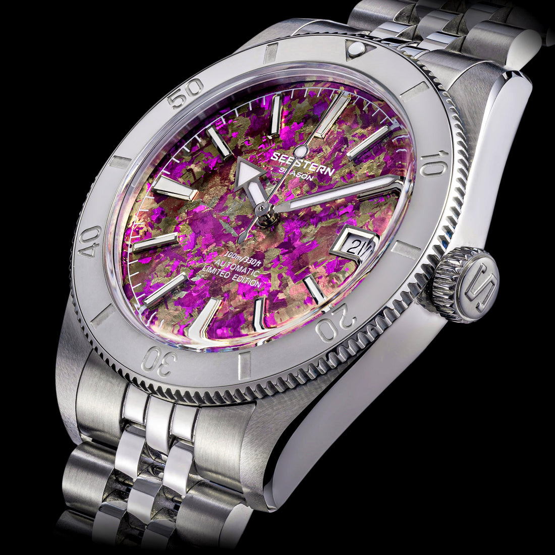 Seestern S477 Diver Purple Dial Stainless-Steel Bezel