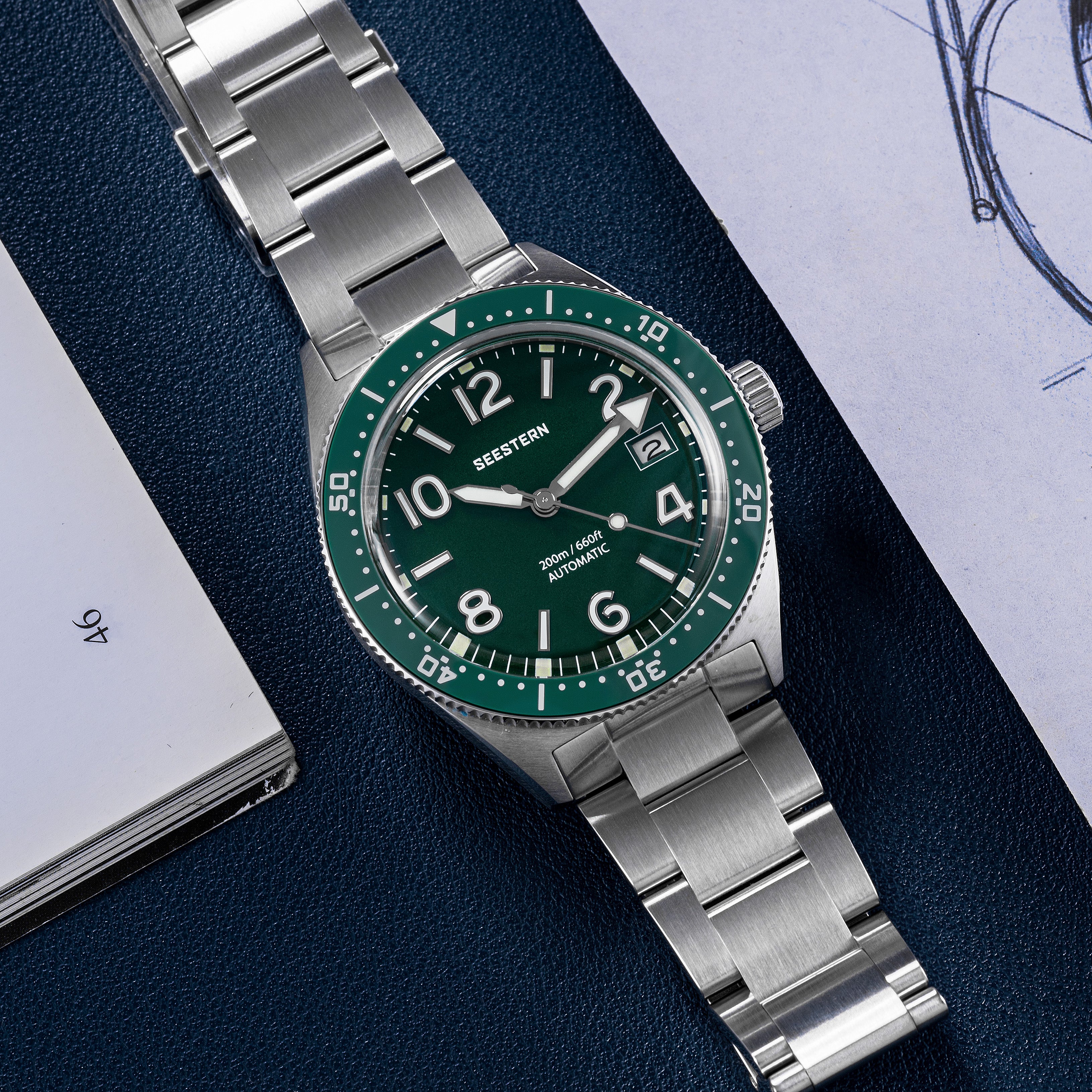 Seestern S434-2 Stainless-Steel Green Dial Professional Diver Automati